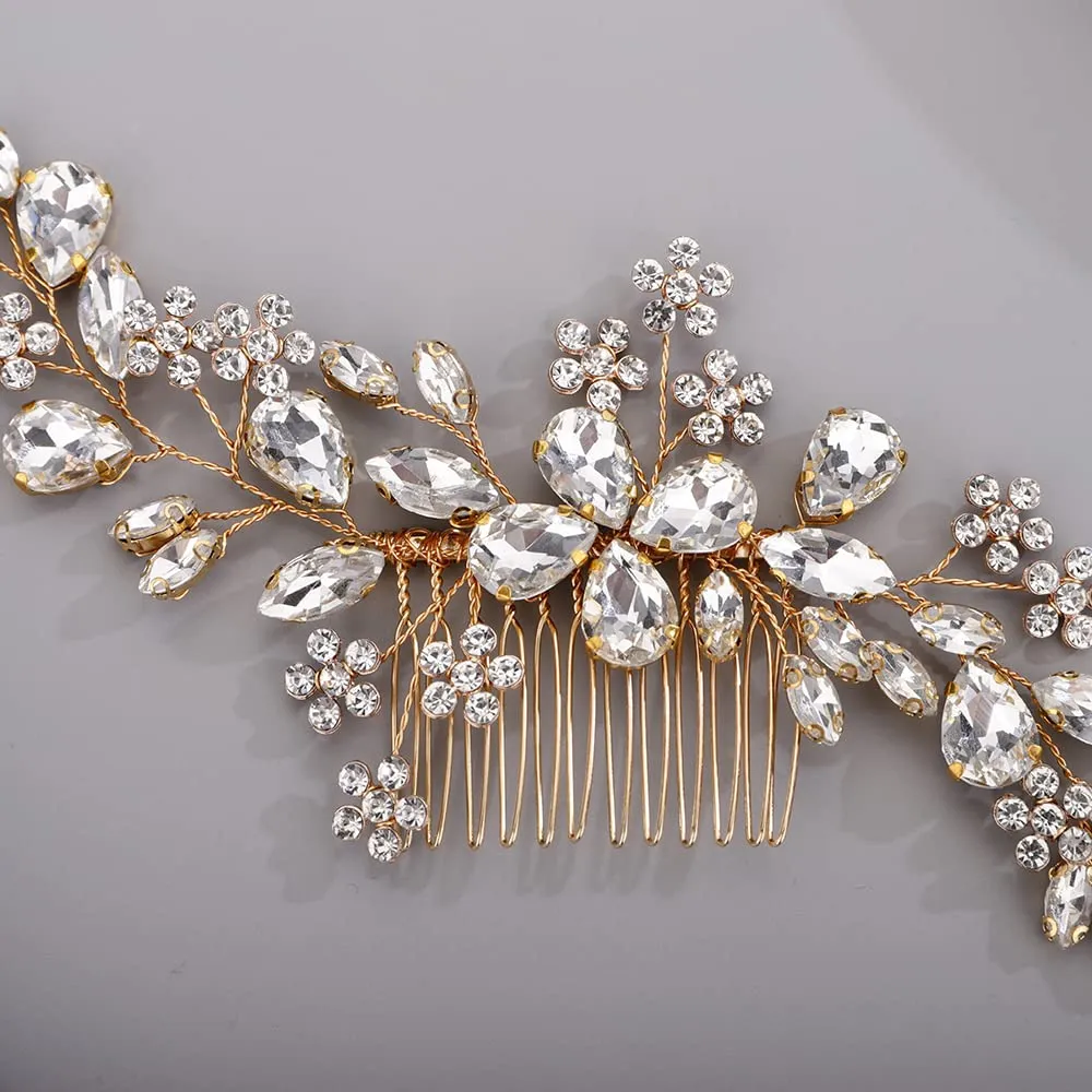 BERYUAN Teardrop Flower Crystal Hair Comb for Women Cute Crystal Comb for Bride GOLD