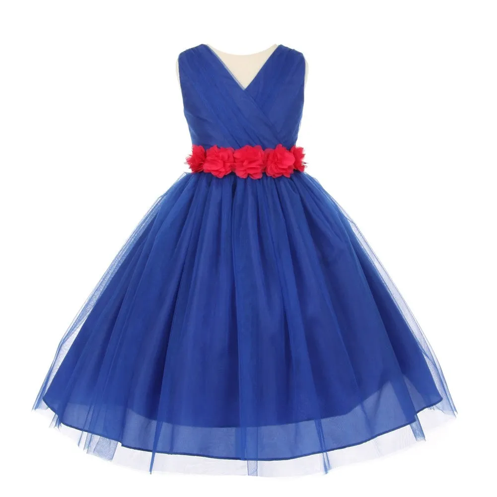 Big Girls Royal Blue Fuchsia Chiffon Flowers Tulle Junior Bridesmaid Dress 8-14