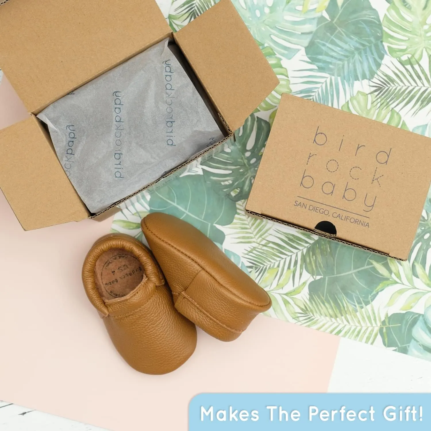 BirdRock Baby Fringeless Moccasins - Genuine Leather Boys and Girls Shoes for Newborns, Infants, Babies, Toddlers