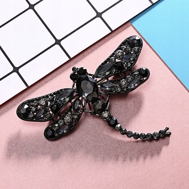 Black dragonfly with zircons brooch