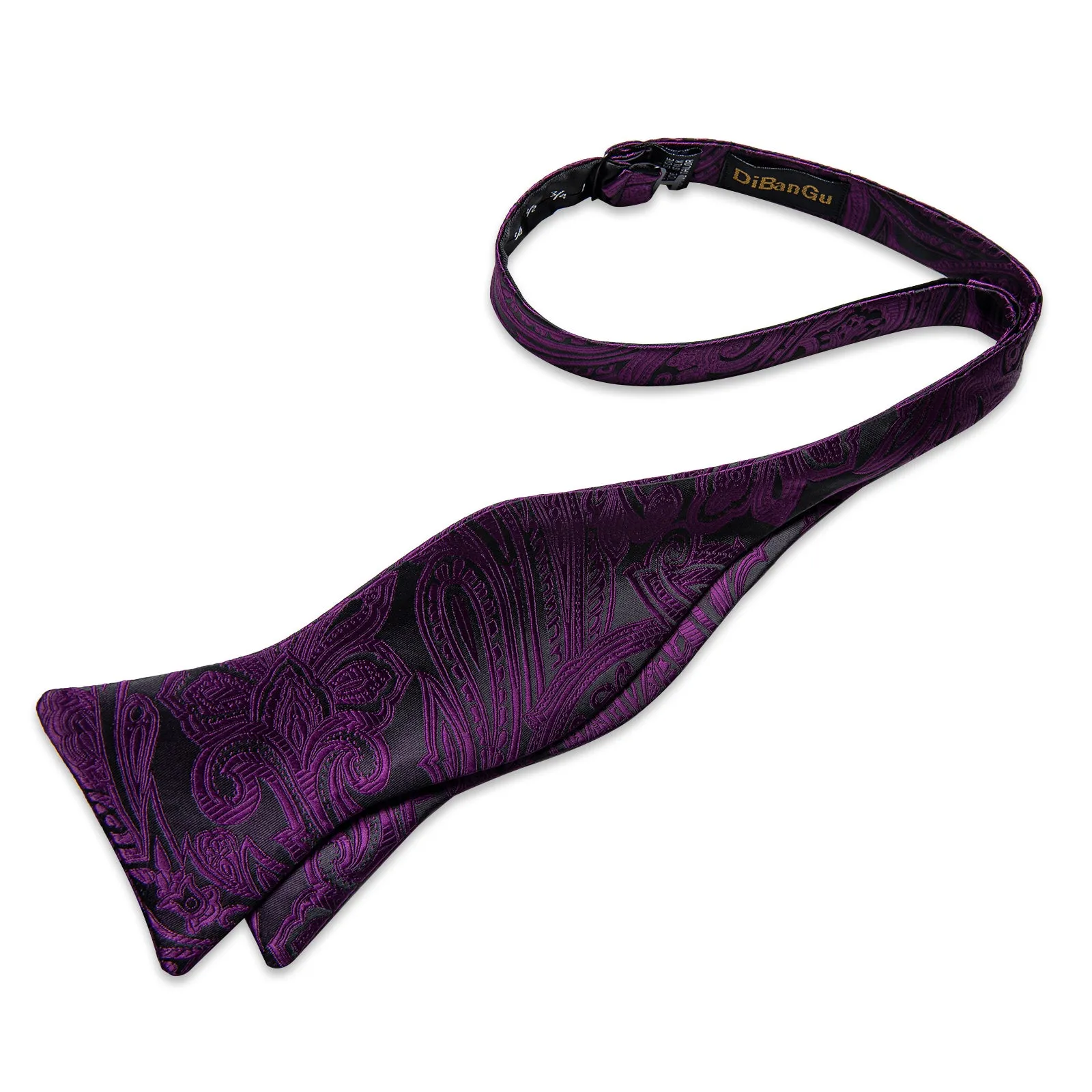 Black Purple Floral Silk Bowtie Pocket Square Cufflinks Set
