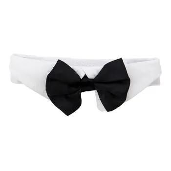 Black Satin Bow Tie with White Cotton Collar