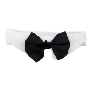 Black Satin Bow Tie with White Cotton Collar