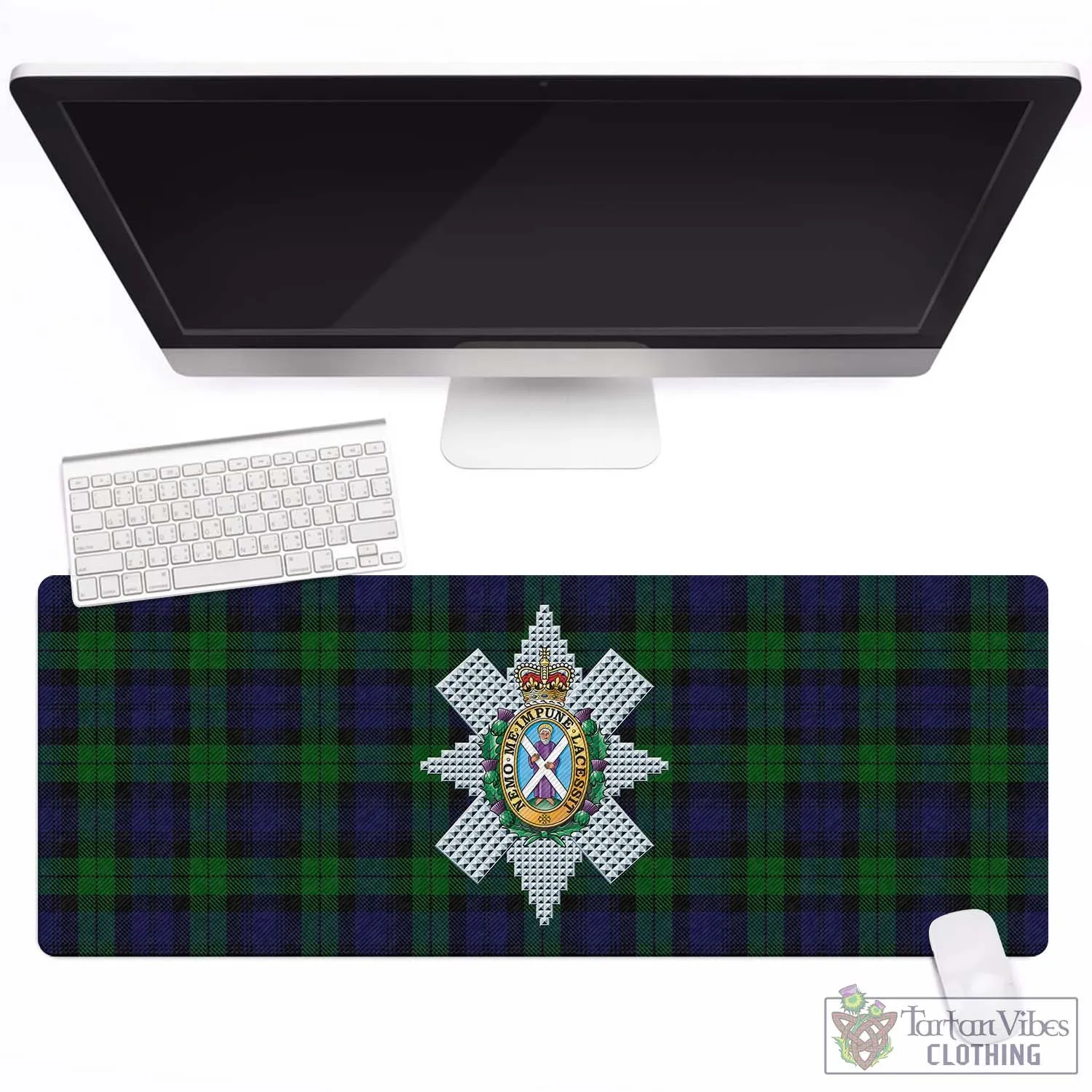 Black Watch Tartan Mouse Pad with Family Crest