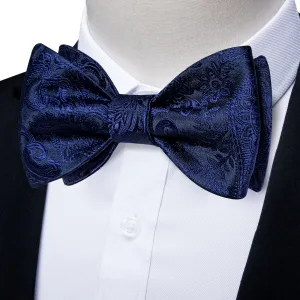 Blue Floral Self-Bowtie Pocket Square Cufflinks Set