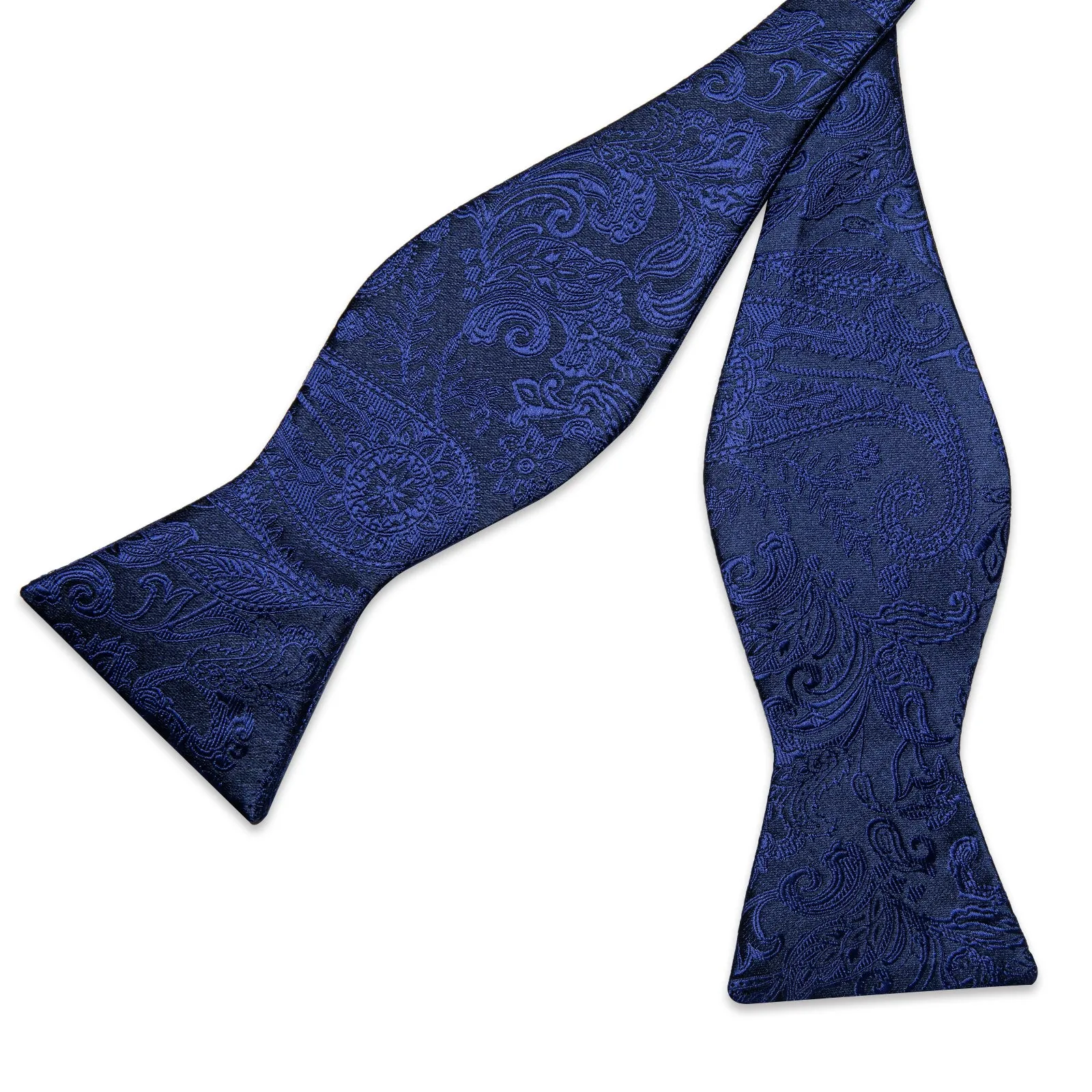 Blue Floral Self-Bowtie Pocket Square Cufflinks Set