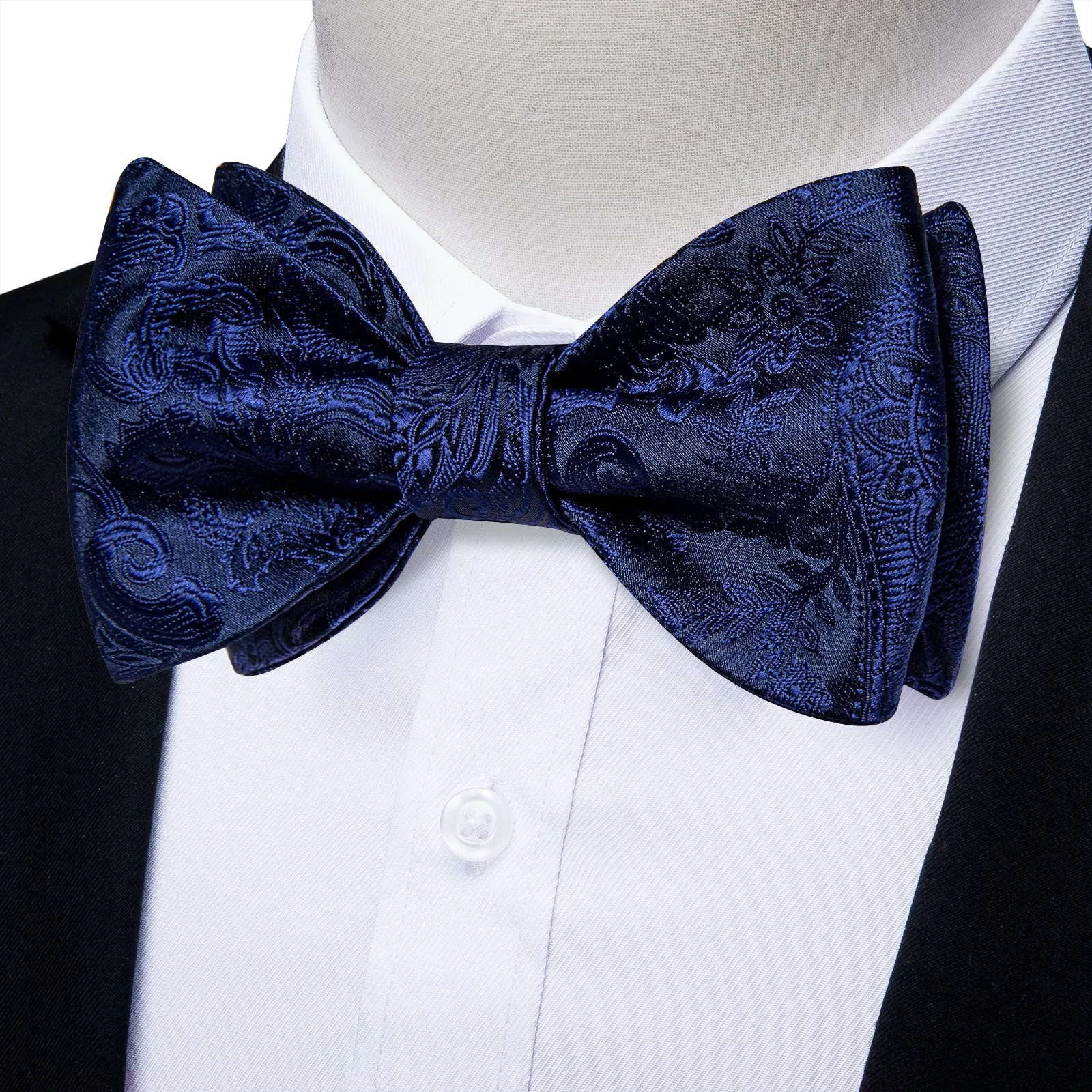 Blue Floral Self-Bowtie Pocket Square Cufflinks Set