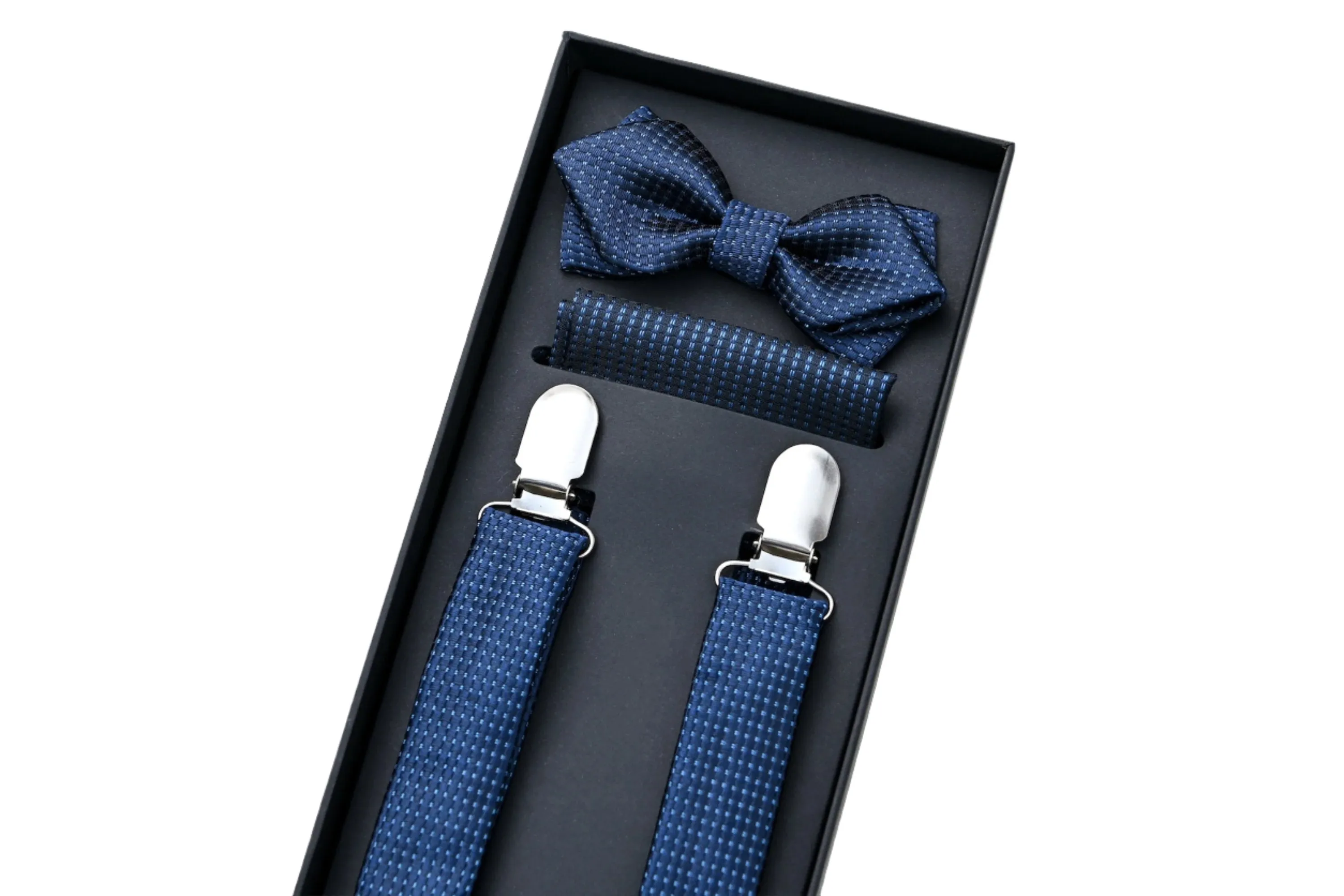 Blue Textured Suspenders Set