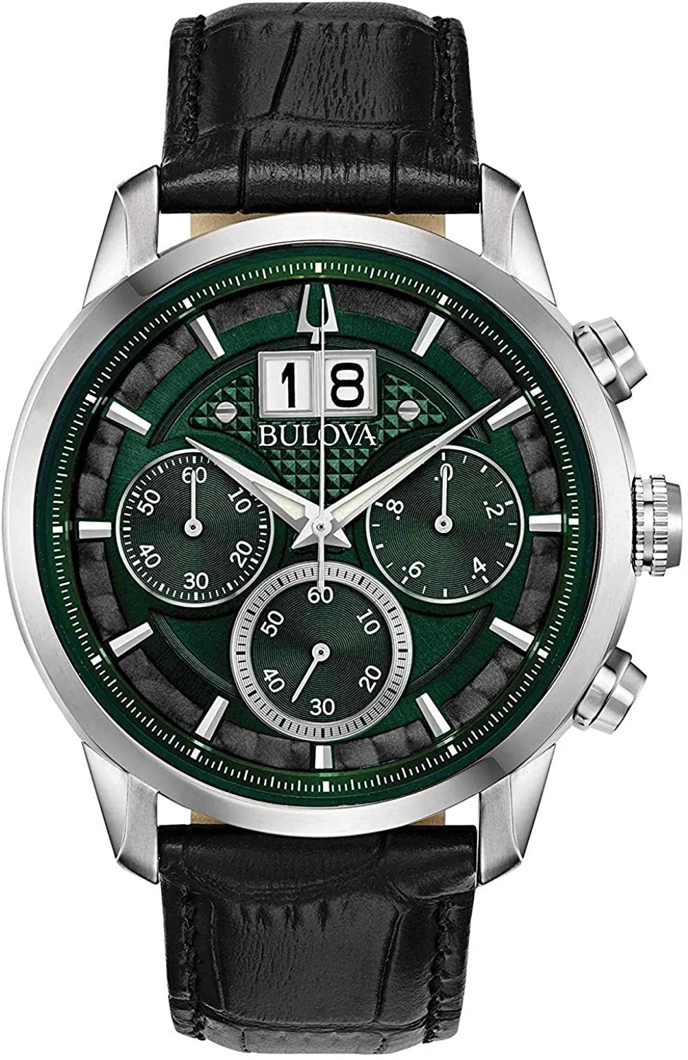 Bulova Sutton Men's Automatic Watch with Black Leather Strap and Forest Green Dial 96B310