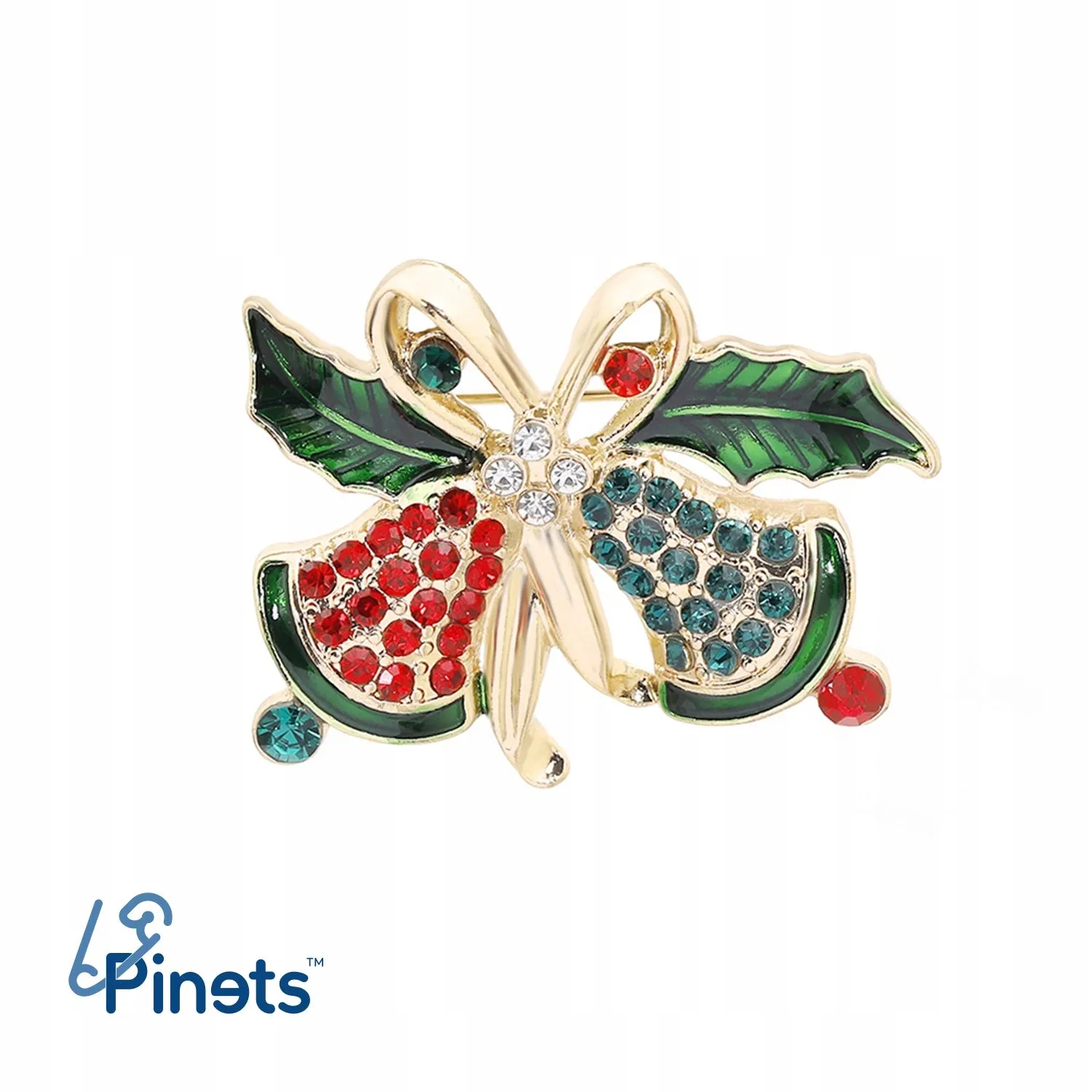 Christmas bells - brooch with cubic zirconia