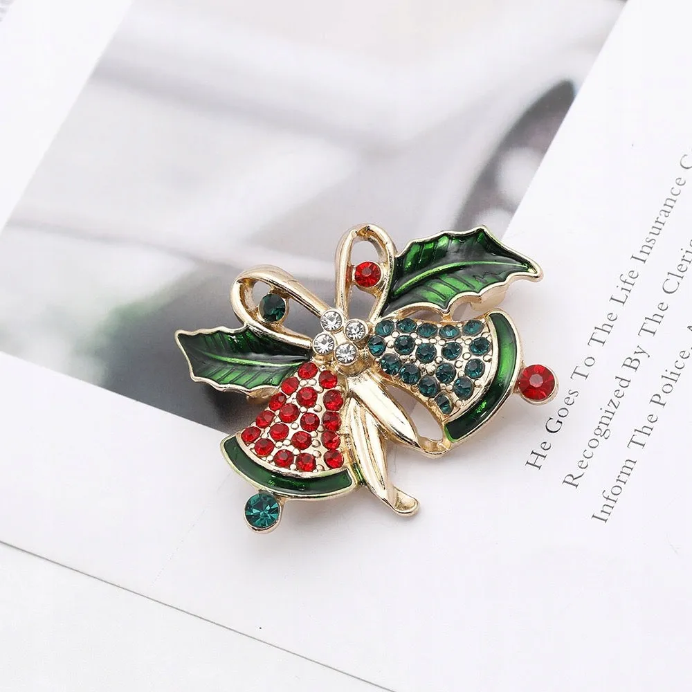 Christmas bells - brooch with cubic zirconia