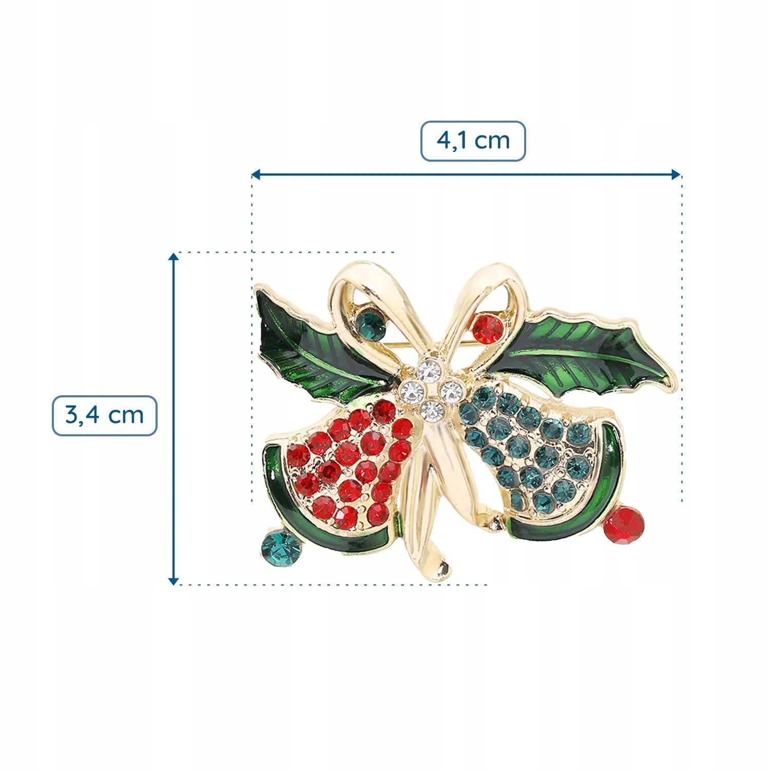 Christmas bells - brooch with cubic zirconia