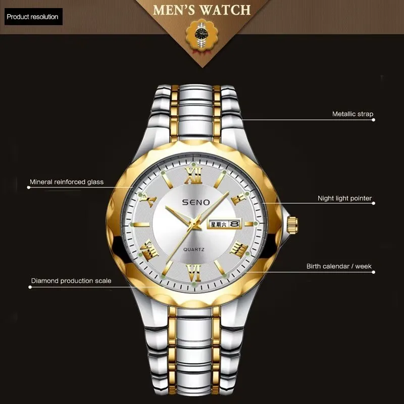 Compact Luminous Business Watch with Slim Case Thickness
