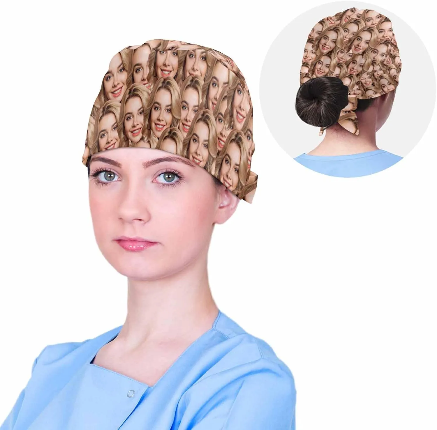 Custom Scrub Cap with Your Face Personalized Scrub Hat with Photos Text Stylish Working Hat for Women Men Adjustable