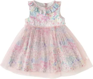 DAVE&BELLA Toddler Girls Tutu Dress, Tulle Ruffled Sleeveless Princess Dresses Summer Flower Sundress Wedding Birthday Party
