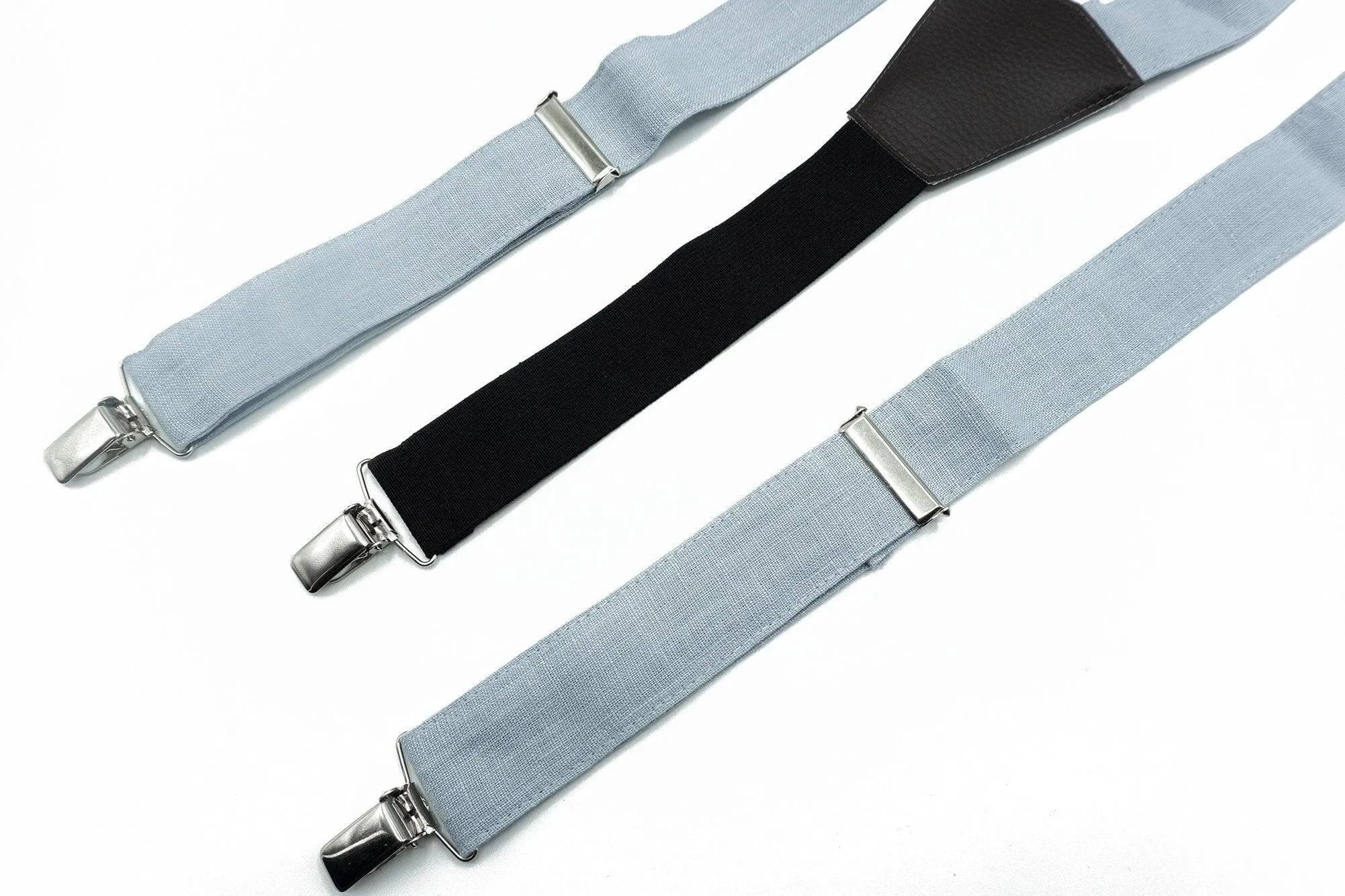 Dusty Blue Men's Tie Set with Bow Tie, Pocket Square, and Suspenders