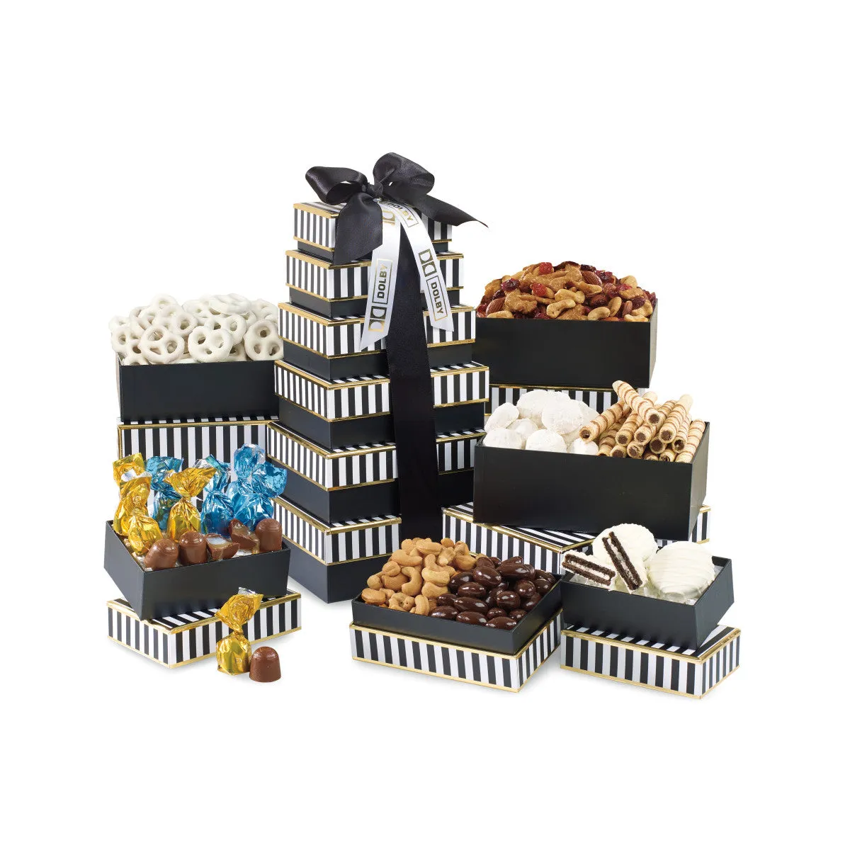 Elegant Gourmet Sweet & Savory Tower - black/white