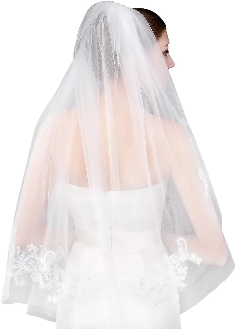 EllieHouse Women's Short 2 Tier Wedding Bridal Veil With Comb L24