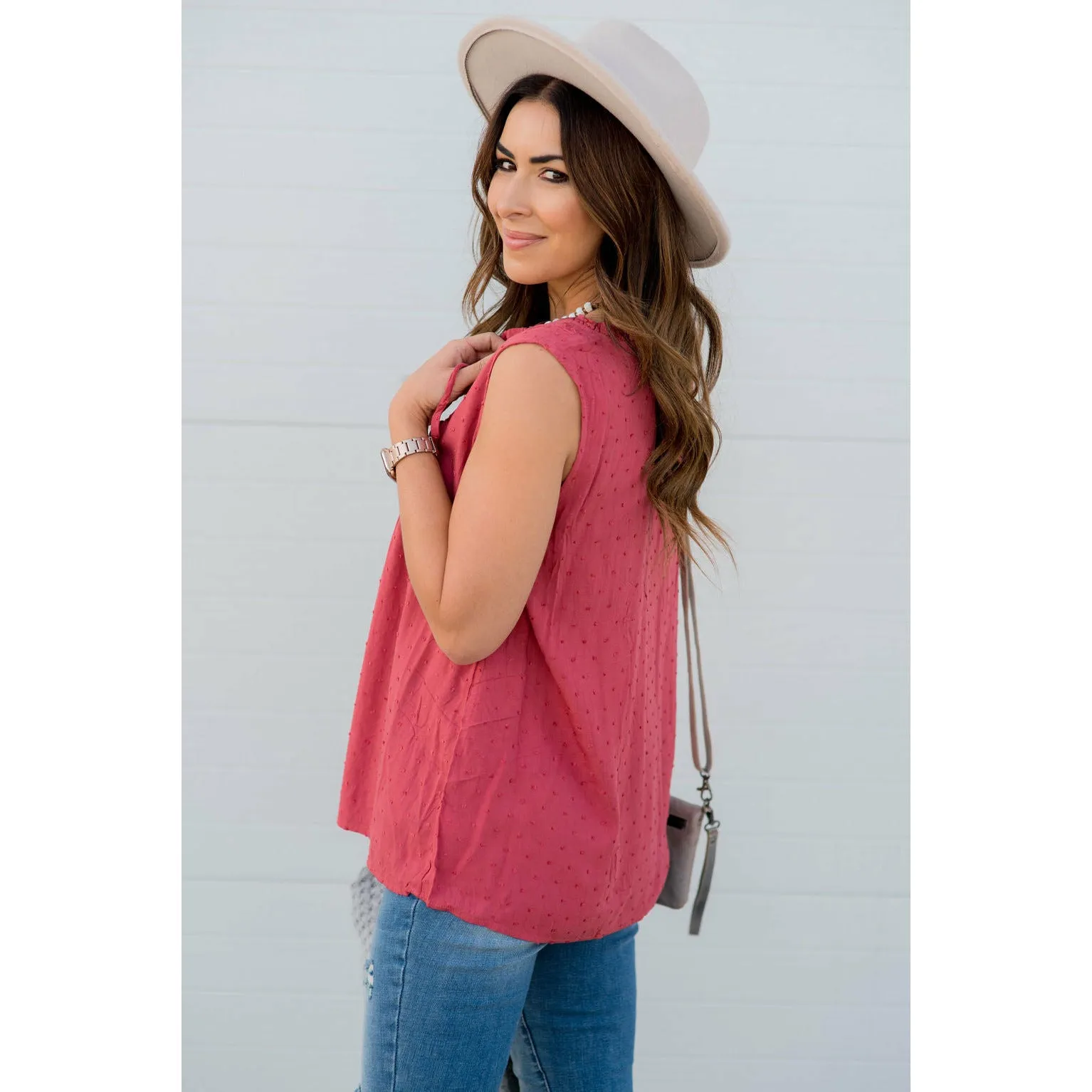 Eyelet Textured Mini Dots Tie Tank