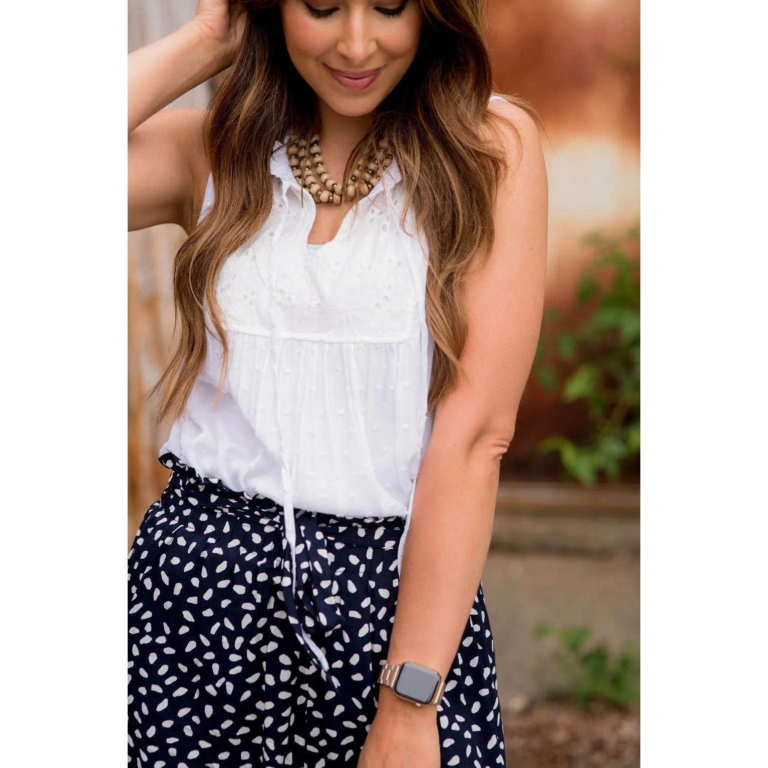 Eyelet Textured Mini Dots Tie Tank