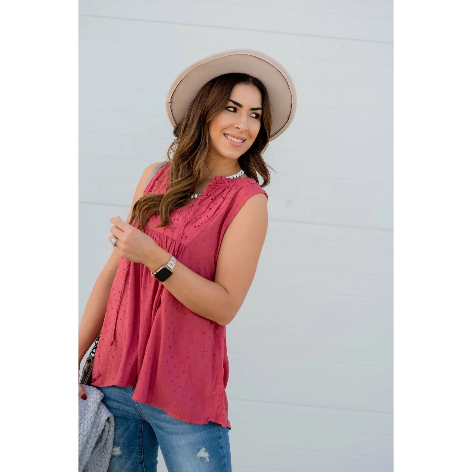 Eyelet Textured Mini Dots Tie Tank