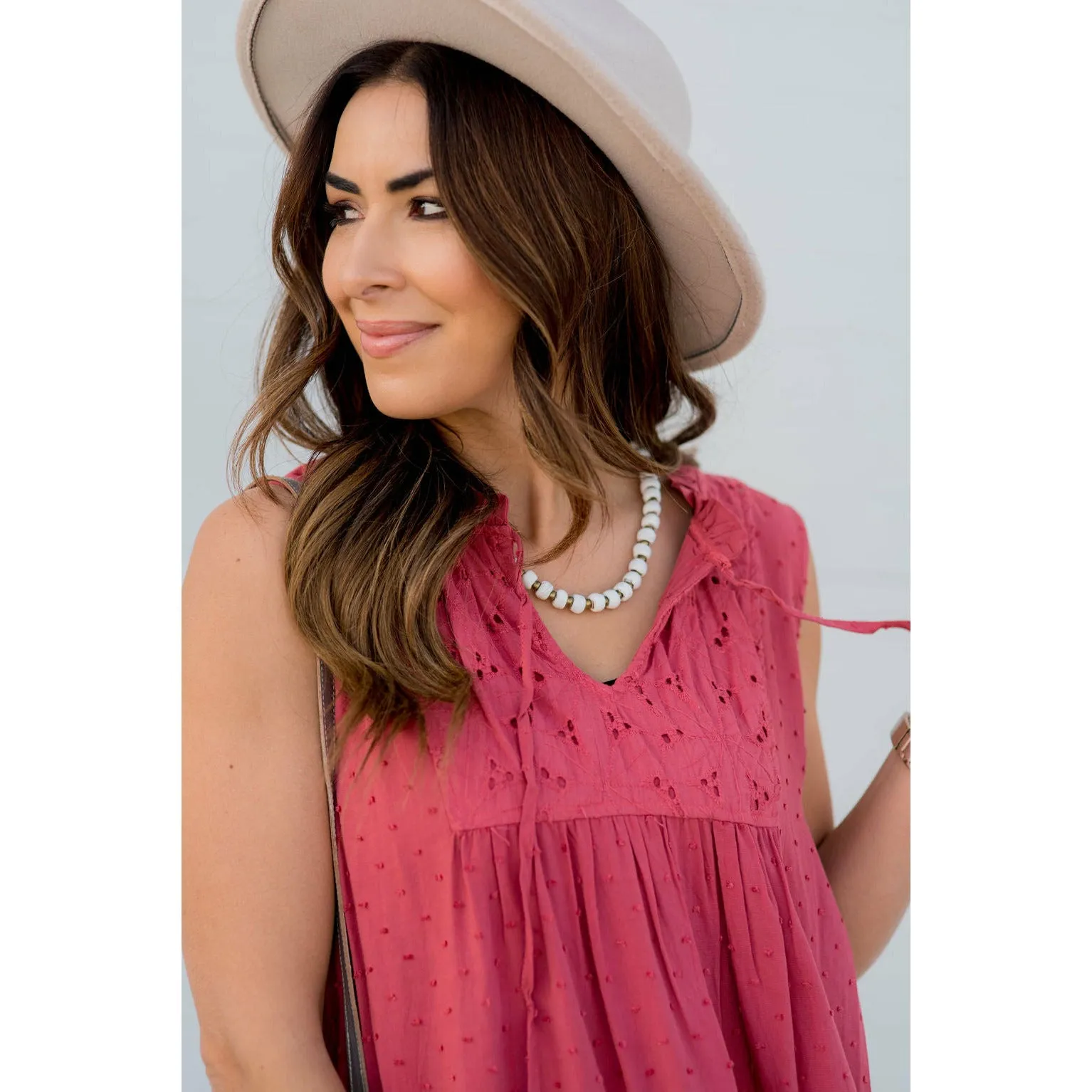 Eyelet Textured Mini Dots Tie Tank