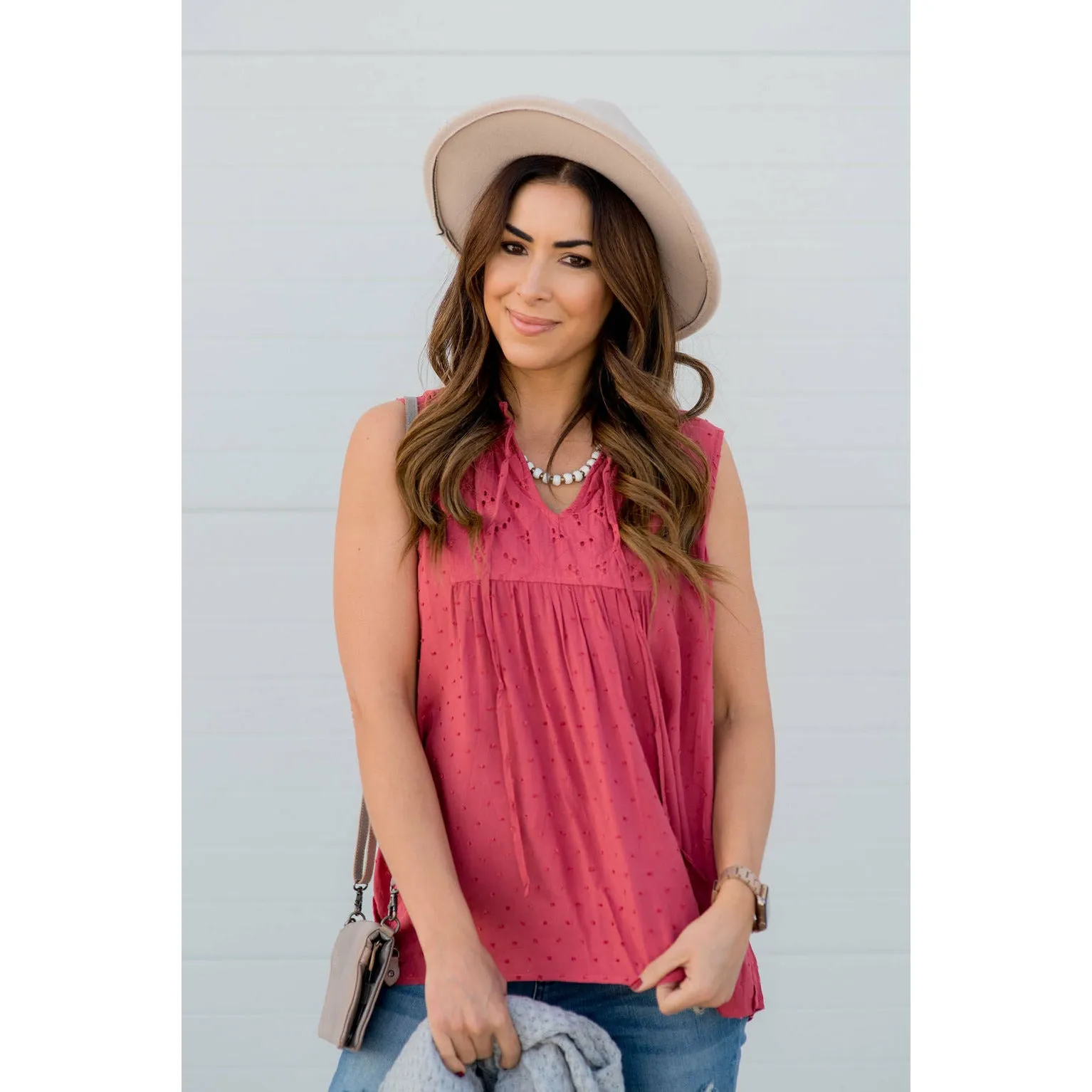 Eyelet Textured Mini Dots Tie Tank