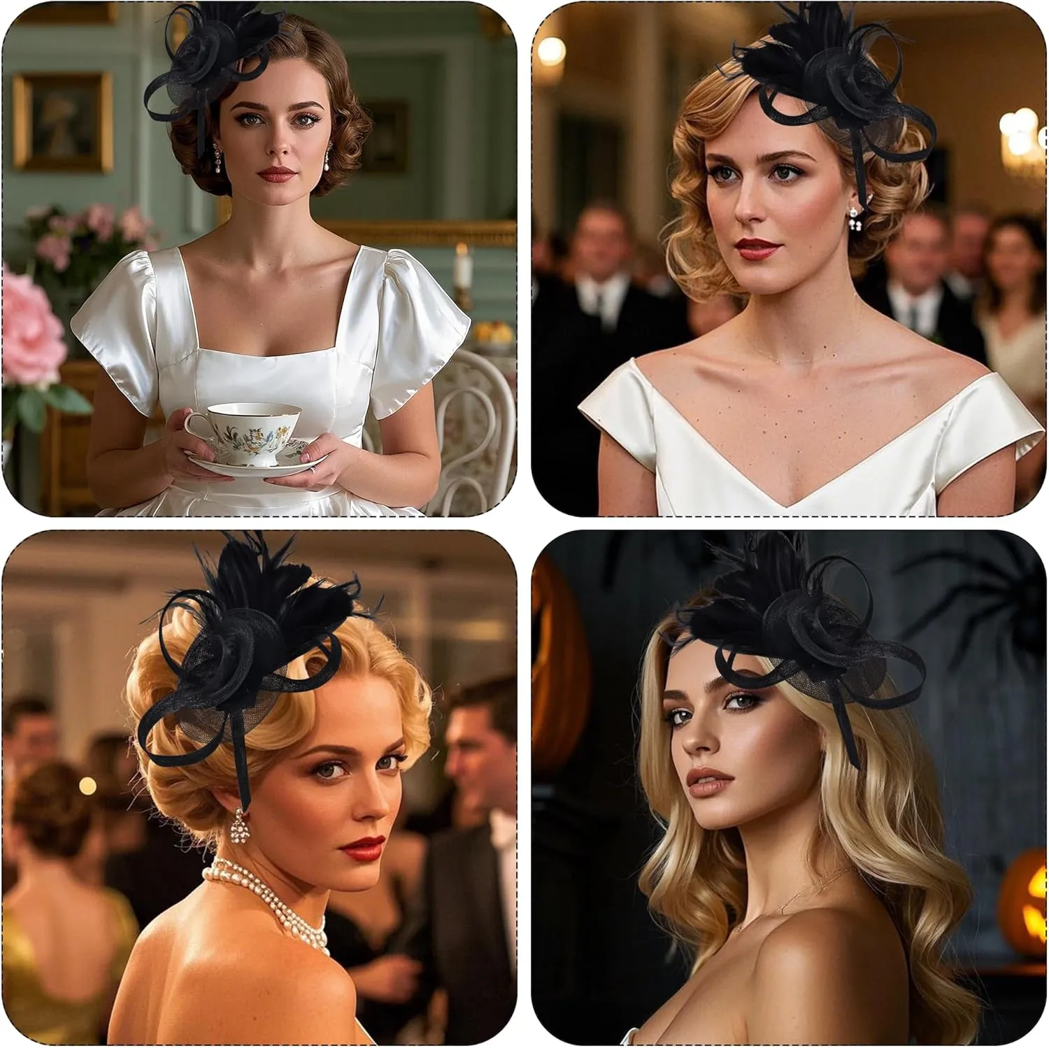 Fascinators Hat for Women Cocktail Wedding 20s Tea Party Headwear Gloves
