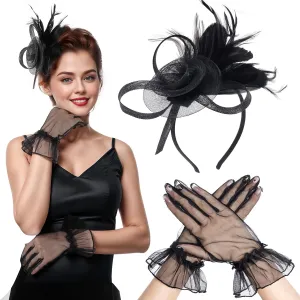 Fascinators Hat for Women Cocktail Wedding 20s Tea Party Headwear Gloves