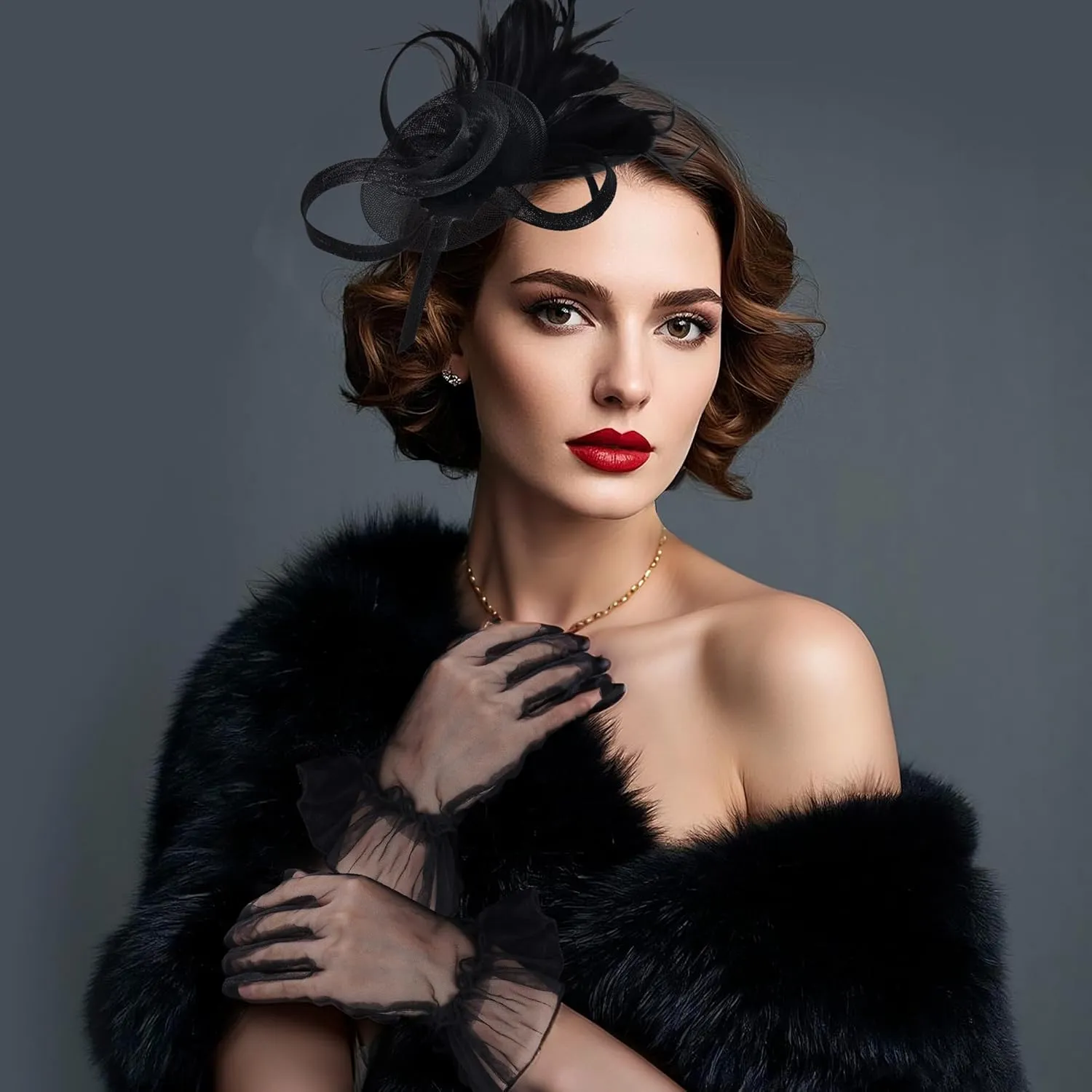 Fascinators Hat for Women Cocktail Wedding 20s Tea Party Headwear Gloves