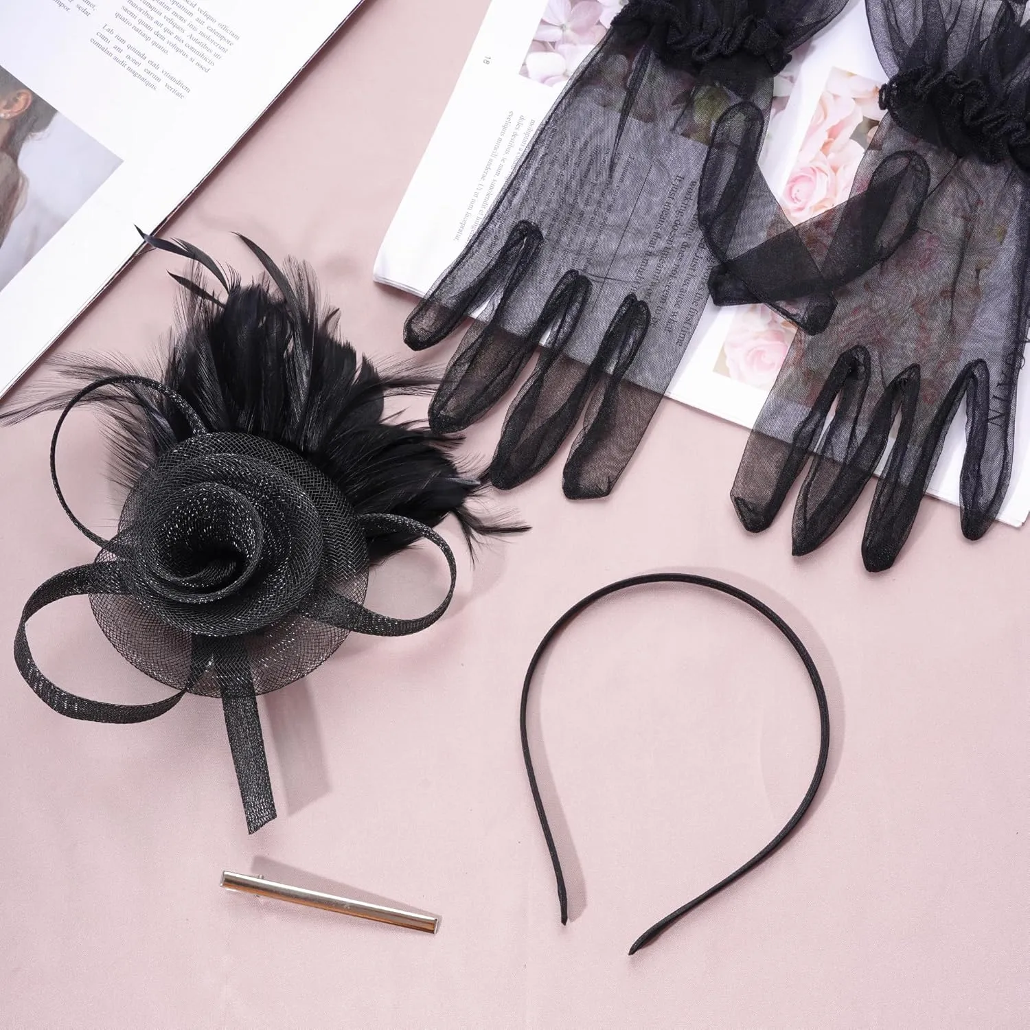 Fascinators Hat for Women Cocktail Wedding 20s Tea Party Headwear Gloves