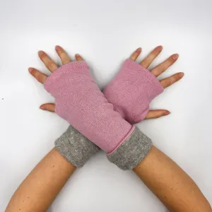 Flamingo Pink and Smoke Grey Luxury Reversible Cashmere Fingerless Gloves
