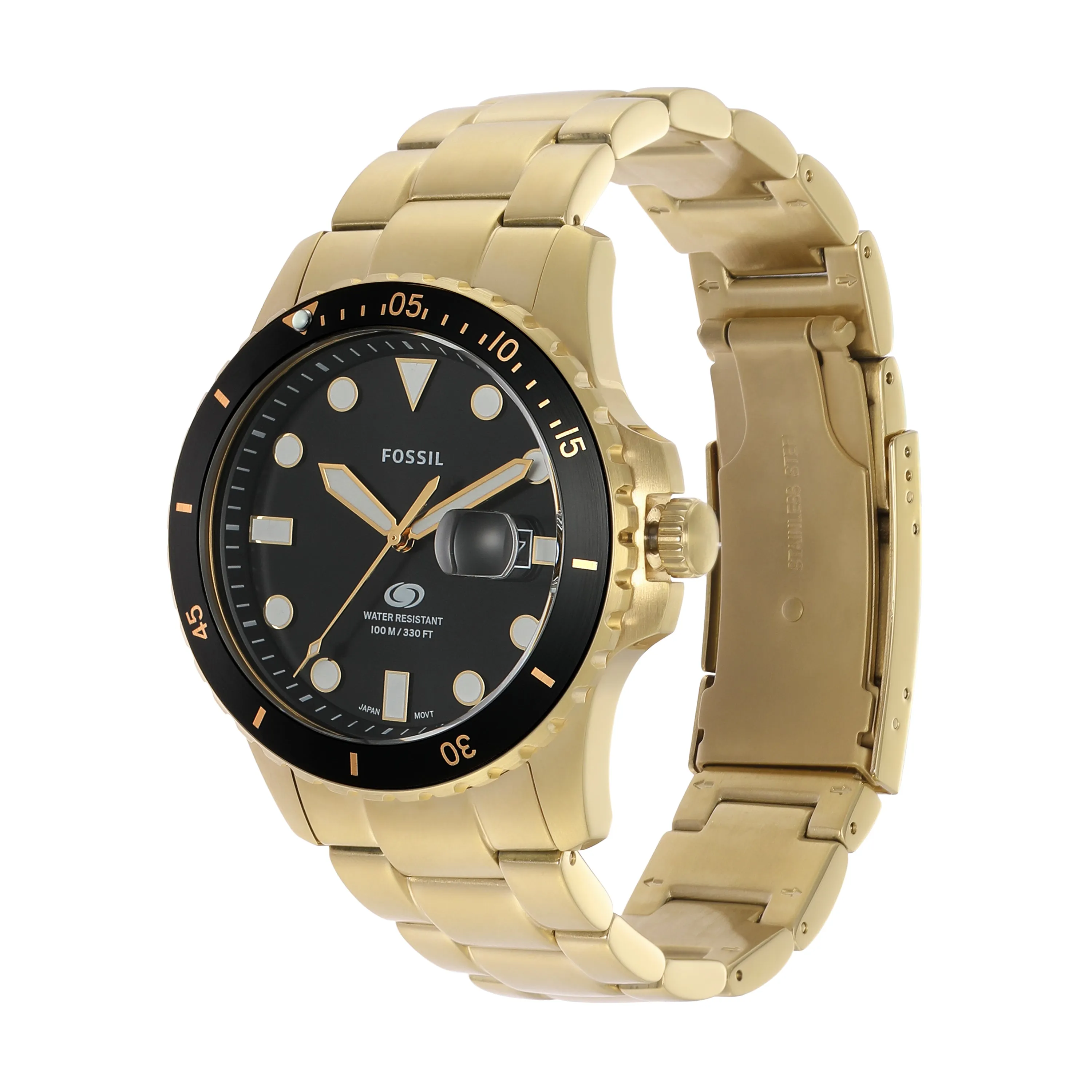 Fossil Gold Stainless Steel Black Dial Men's Watch FS6035