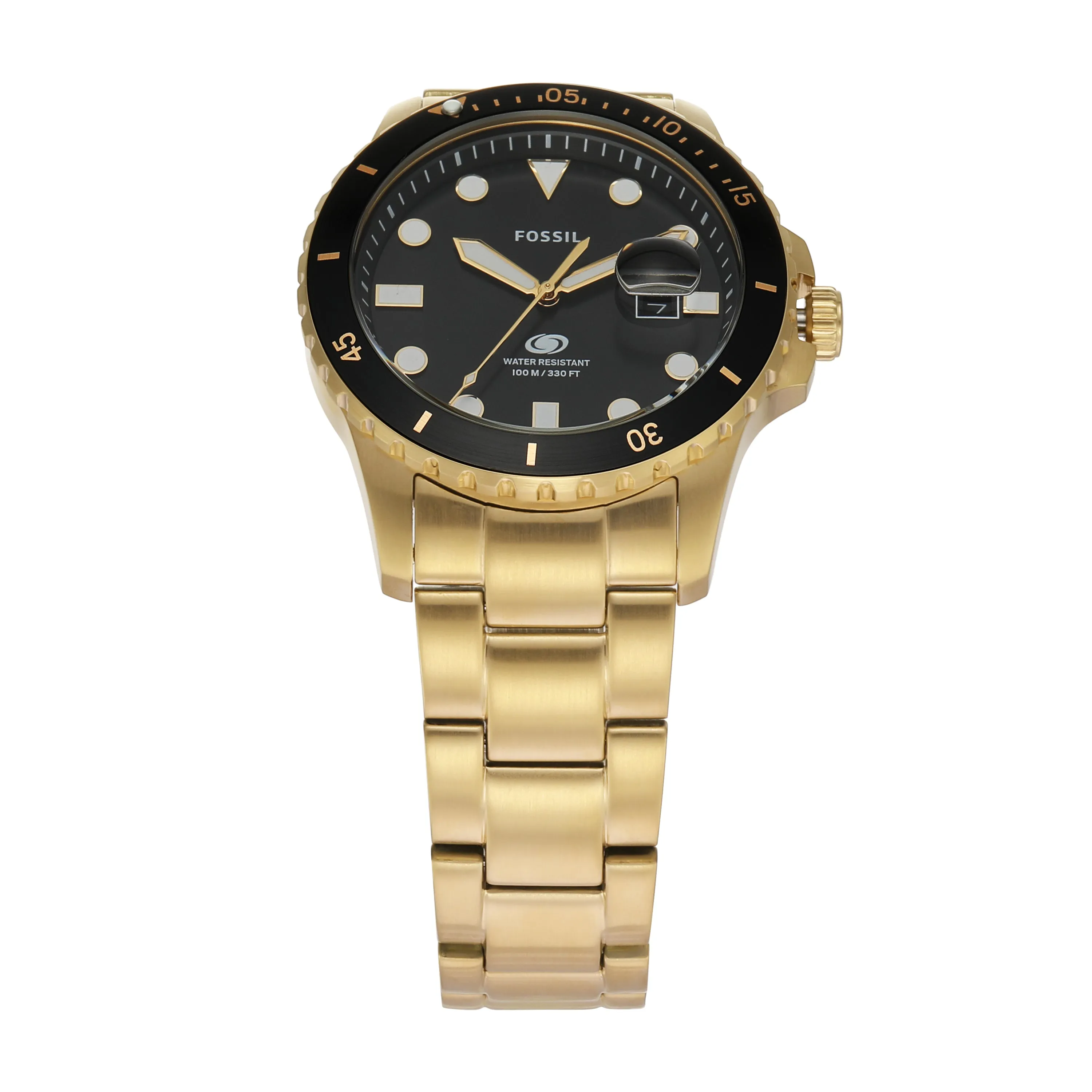 Fossil Gold Stainless Steel Black Dial Men's Watch FS6035
