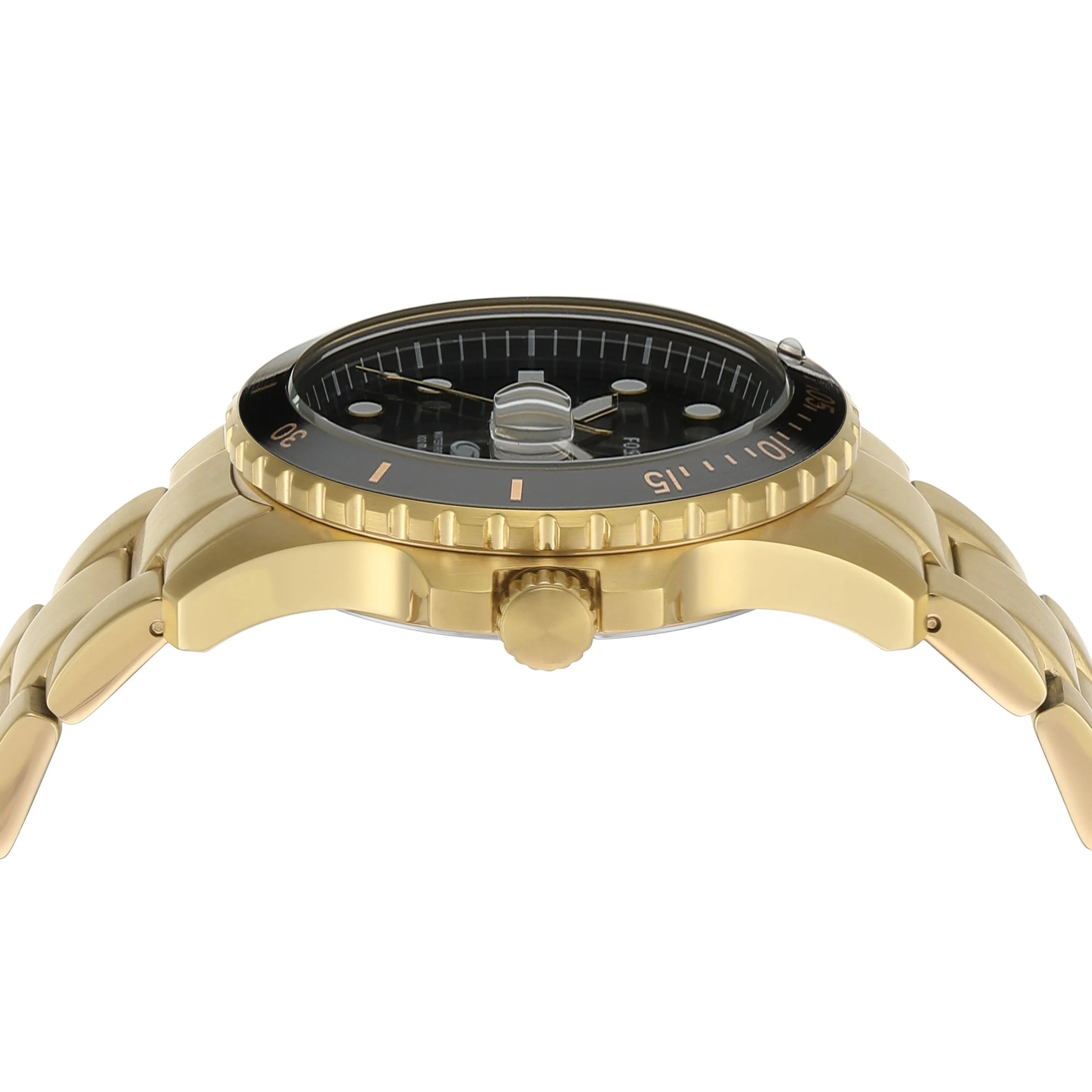 Fossil Gold Stainless Steel Black Dial Men's Watch FS6035