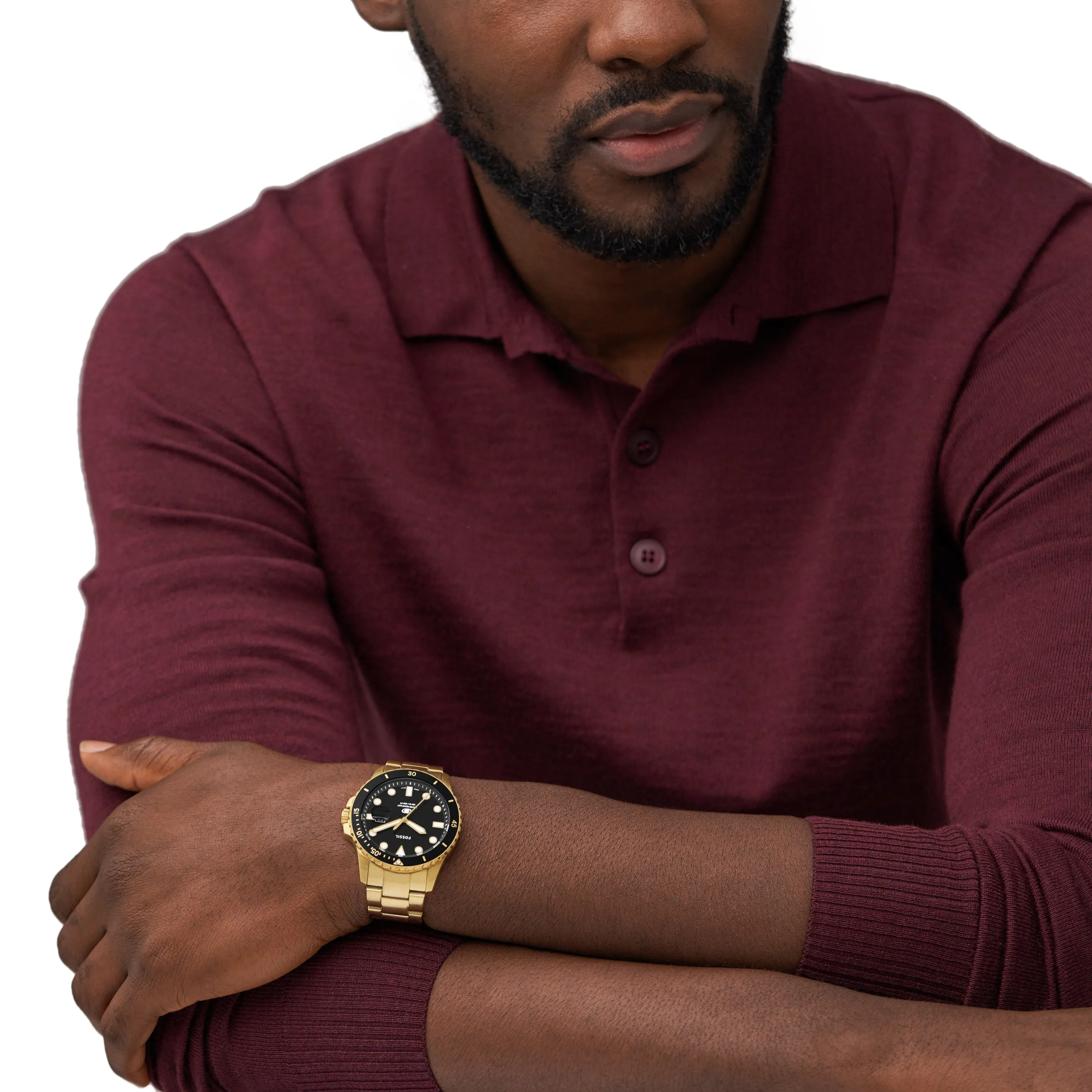 Fossil Gold Stainless Steel Black Dial Men's Watch FS6035