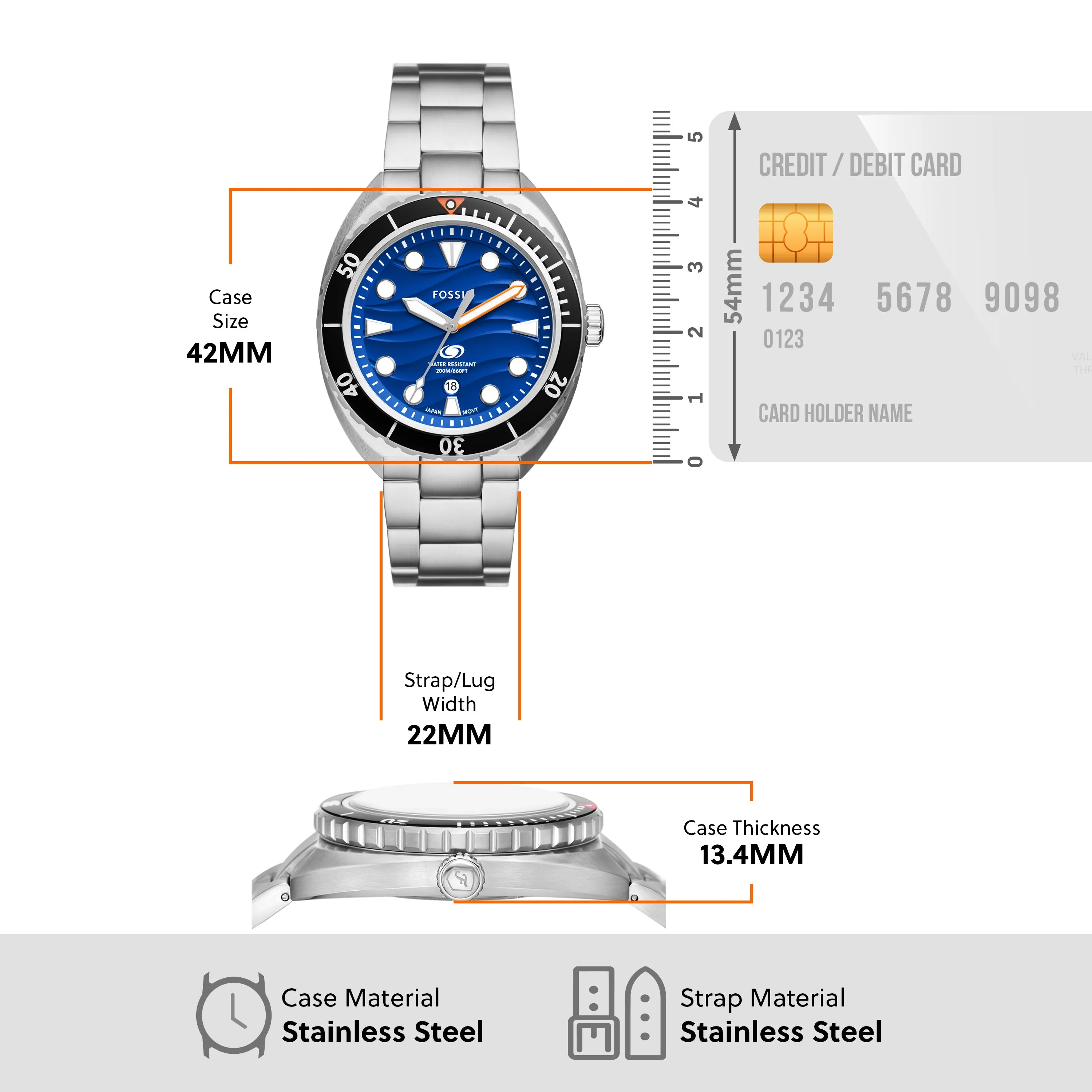 Fossil Stylish and Functional Fossil Breaker Stainless Steel Date Watch FS6064