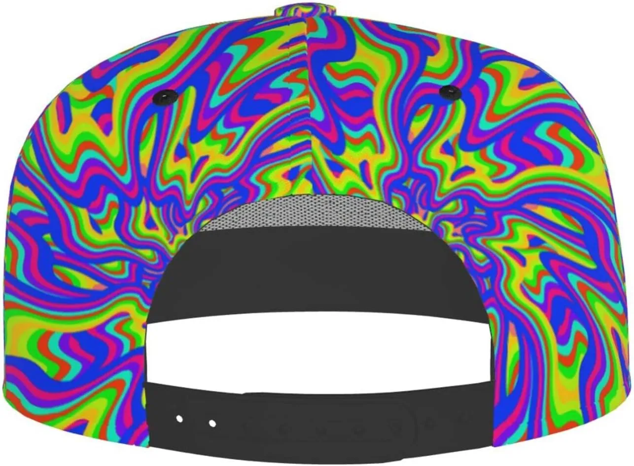 Funny Trippy Baseball Cap Men Women Rainbow Tie Dye Adjustable Snapback Flat Bill Hip Hop Hat