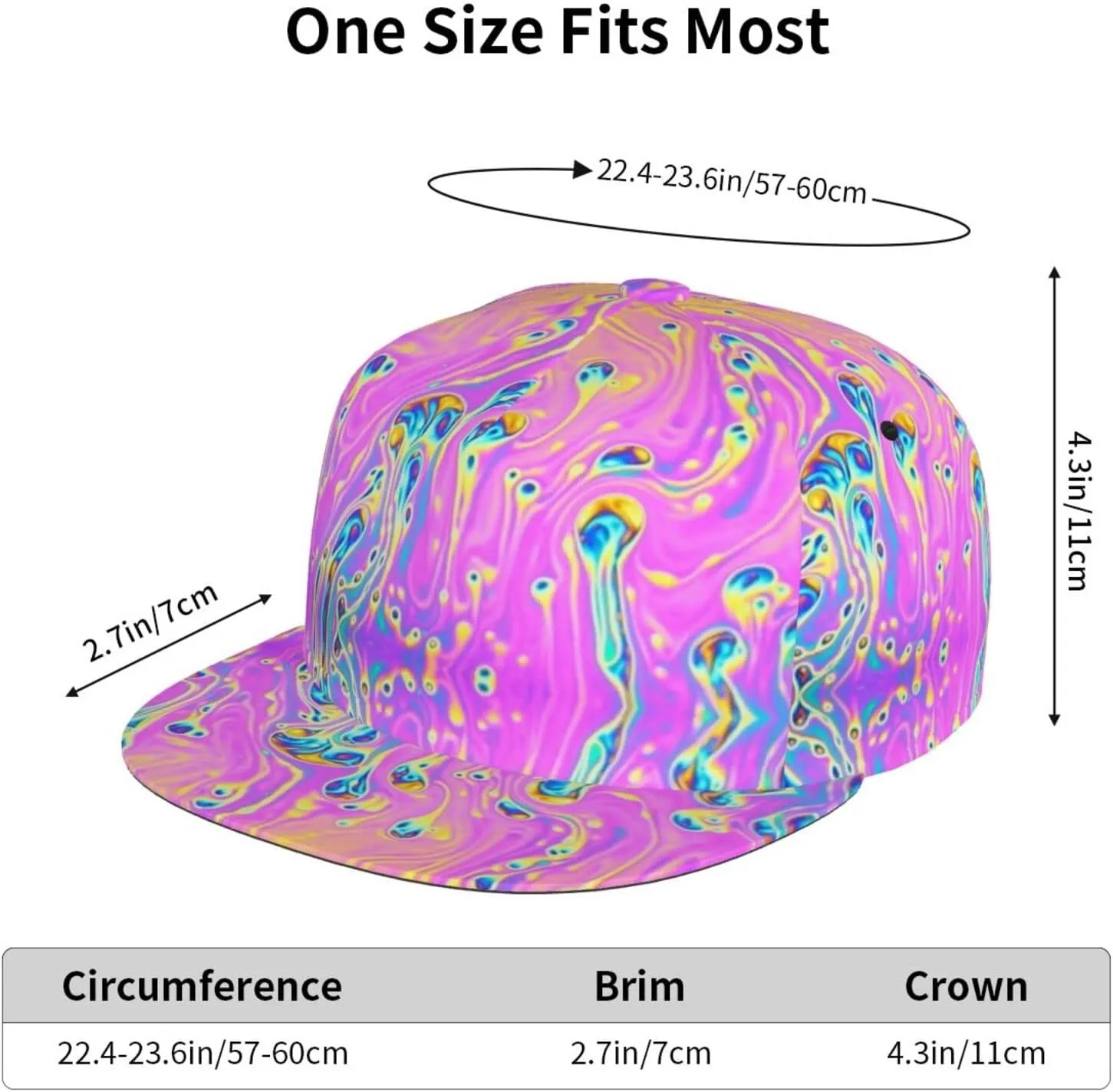 Funny Trippy Baseball Cap Men Women Rainbow Tie Dye Adjustable Snapback Flat Bill Hip Hop Hat
