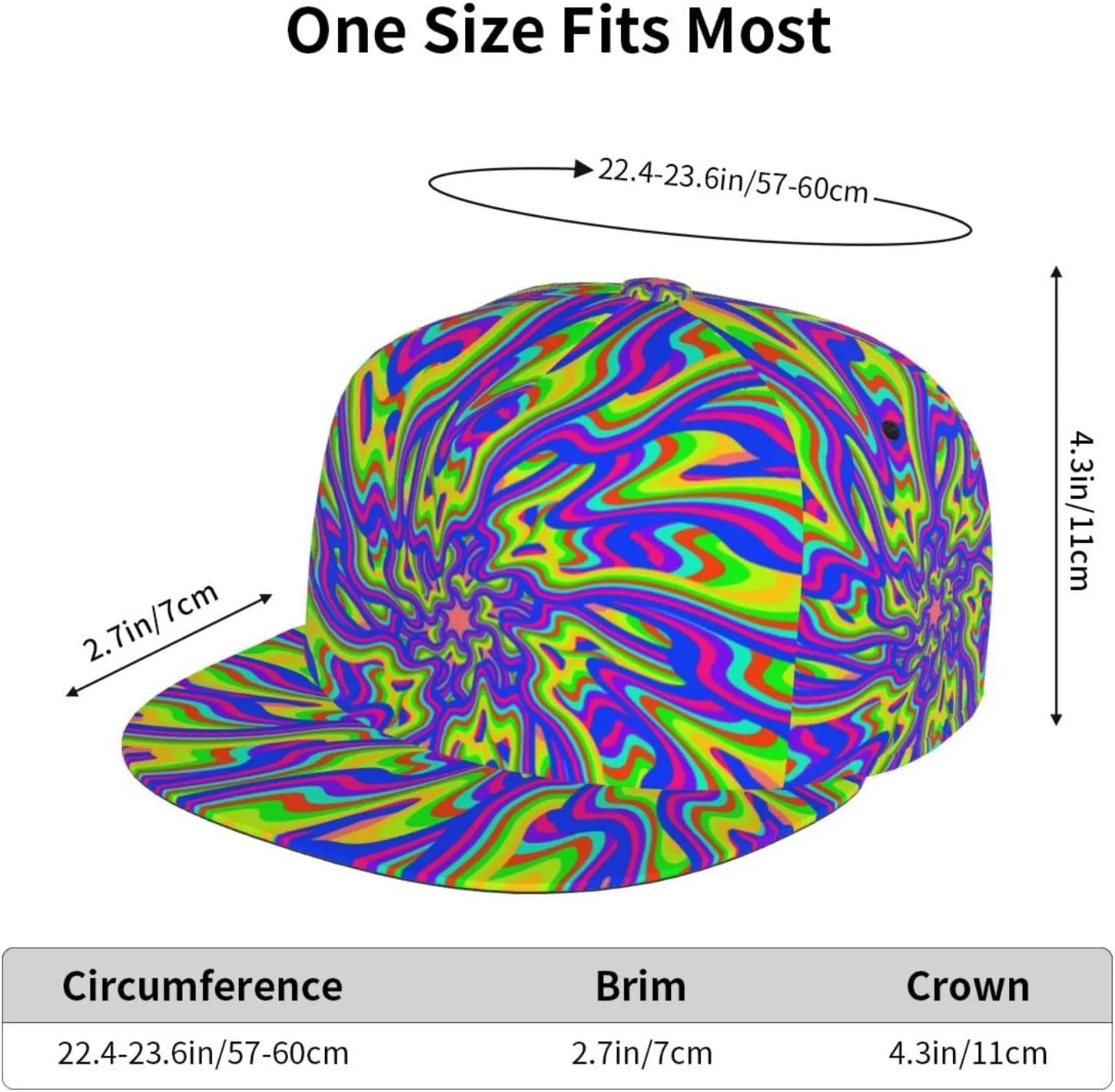Funny Trippy Baseball Cap Men Women Rainbow Tie Dye Adjustable Snapback Flat Bill Hip Hop Hat