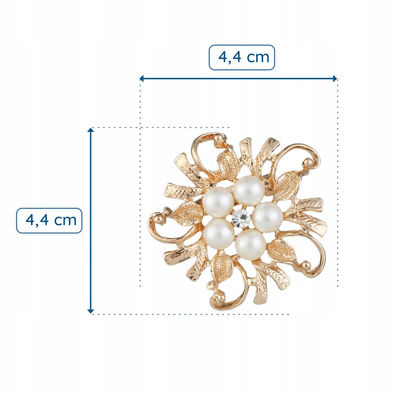Golden flower with pearls - brooch with cubic zirconia
