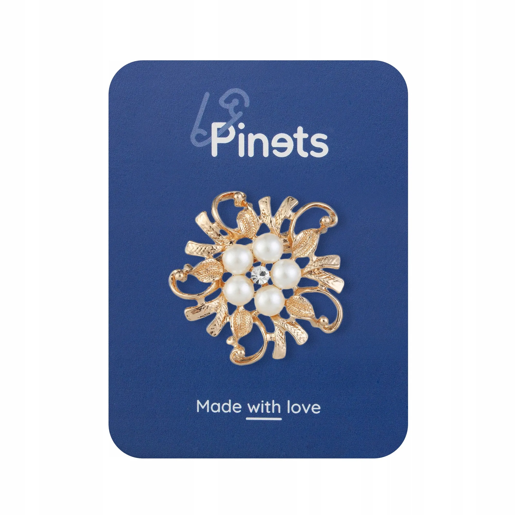 Golden flower with pearls - brooch with cubic zirconia
