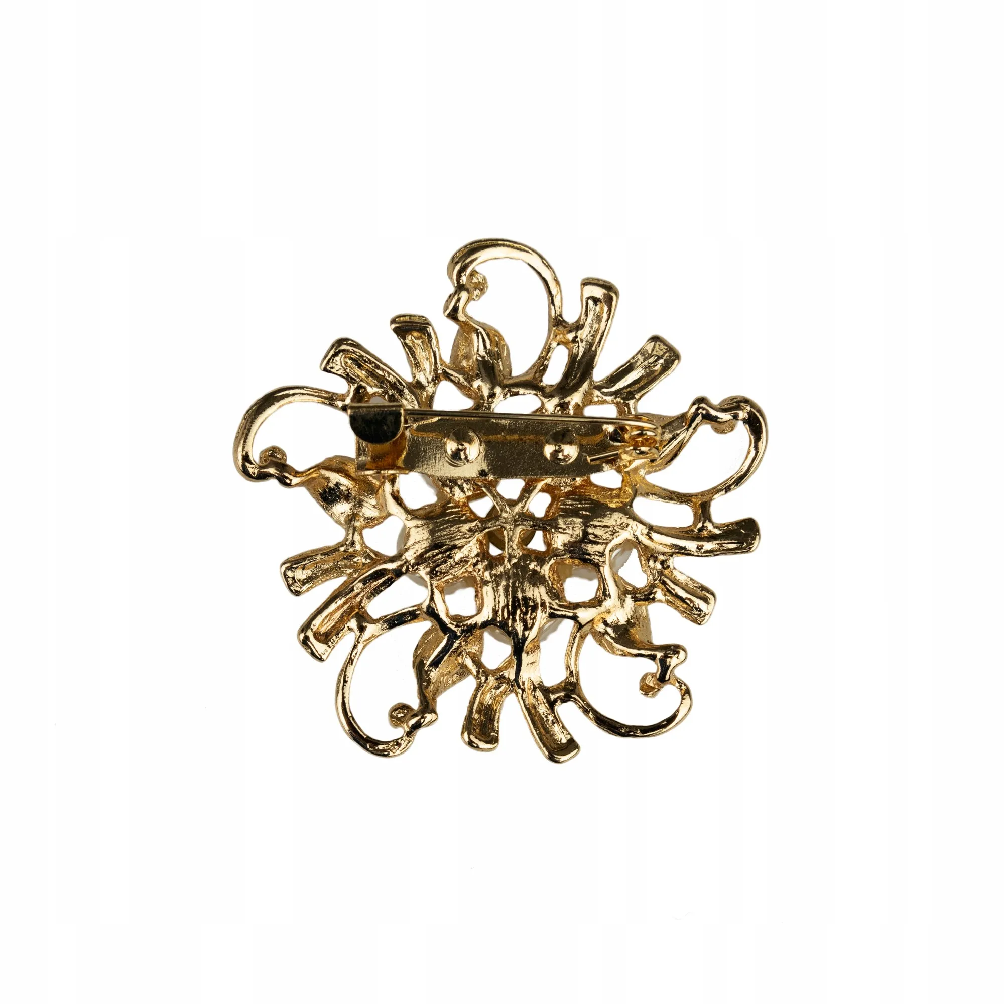 Golden flower with pearls - brooch with cubic zirconia