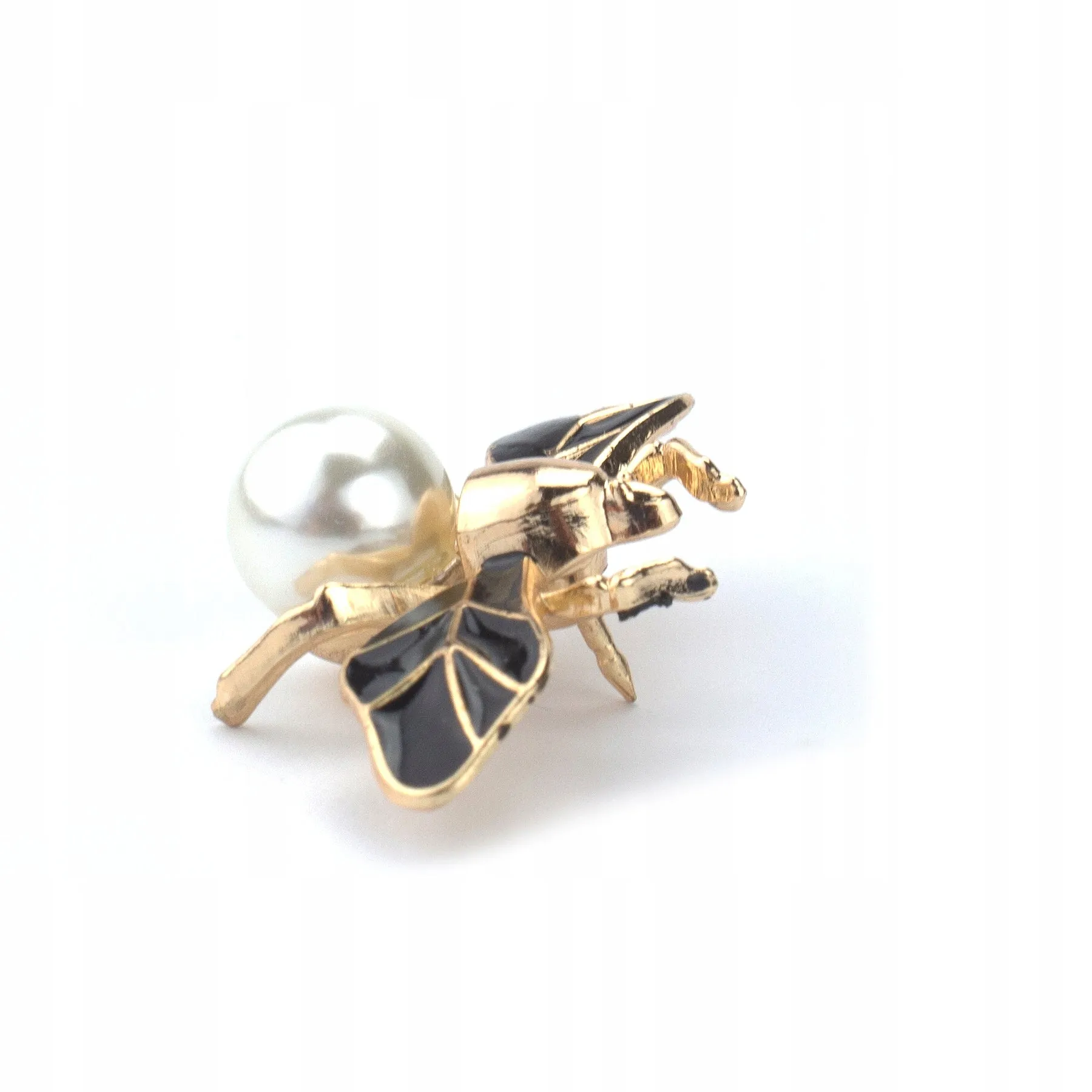 Golden fly insect with pearl enamel pin