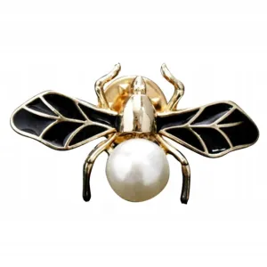 Golden fly insect with pearl enamel pin