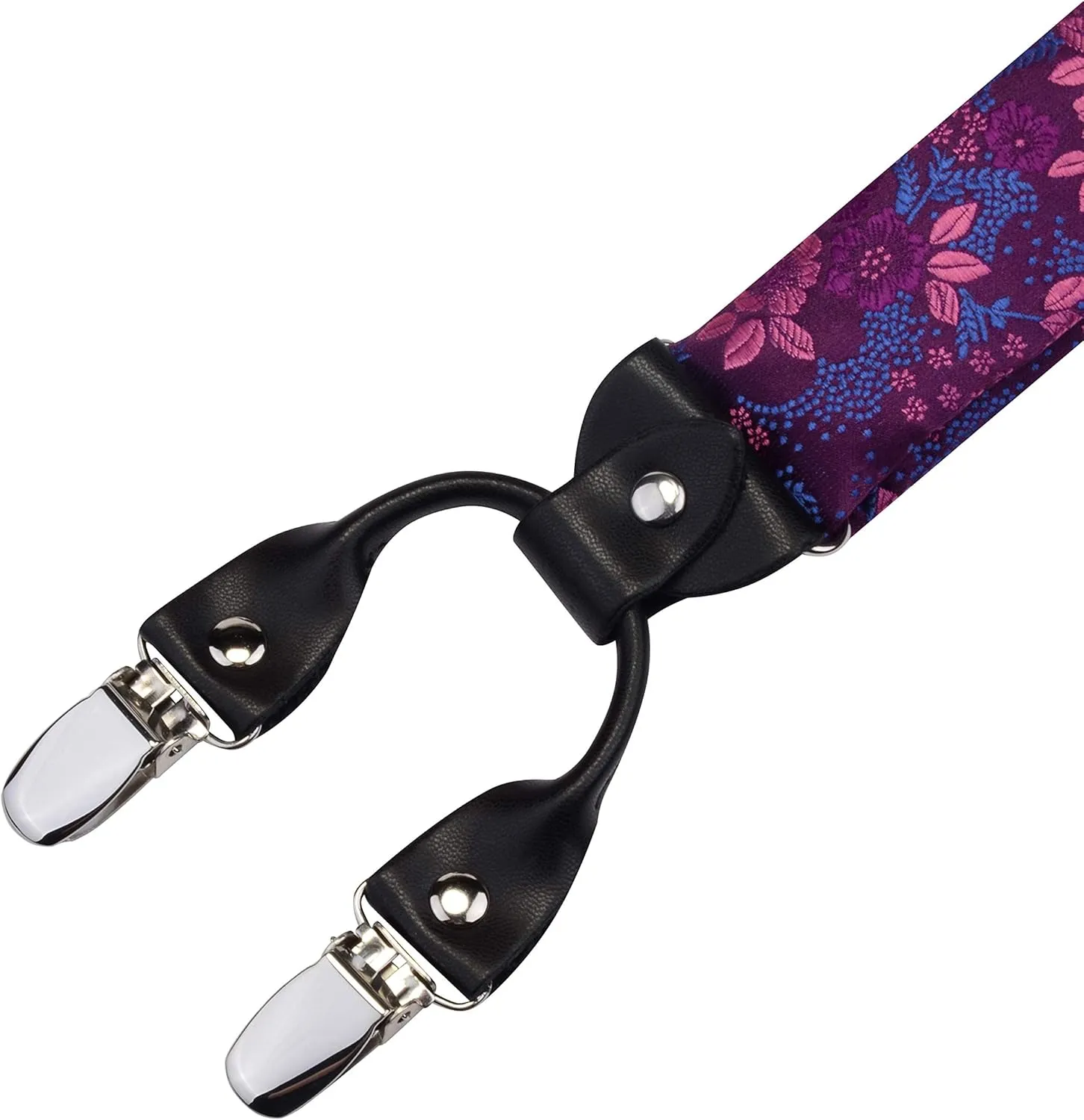 GUSLESON Adjustable Plaid Floral 6 Clips Y Shape Suspenders Pre-tied Bow Tie and Pocket Square Set with Gift Box