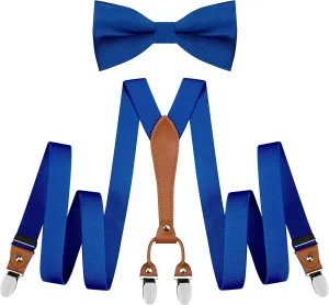 GUSLESON Suspenders & Bowtie Set Men's Elastic Band Suspenders   Bowtie for Wedding, Formal Events