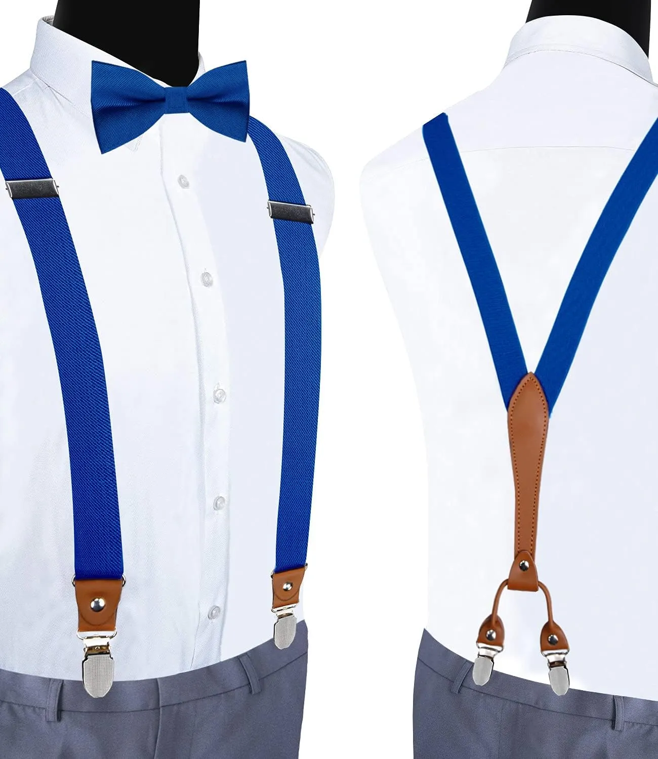 GUSLESON Suspenders & Bowtie Set Men's Elastic Band Suspenders   Bowtie for Wedding, Formal Events