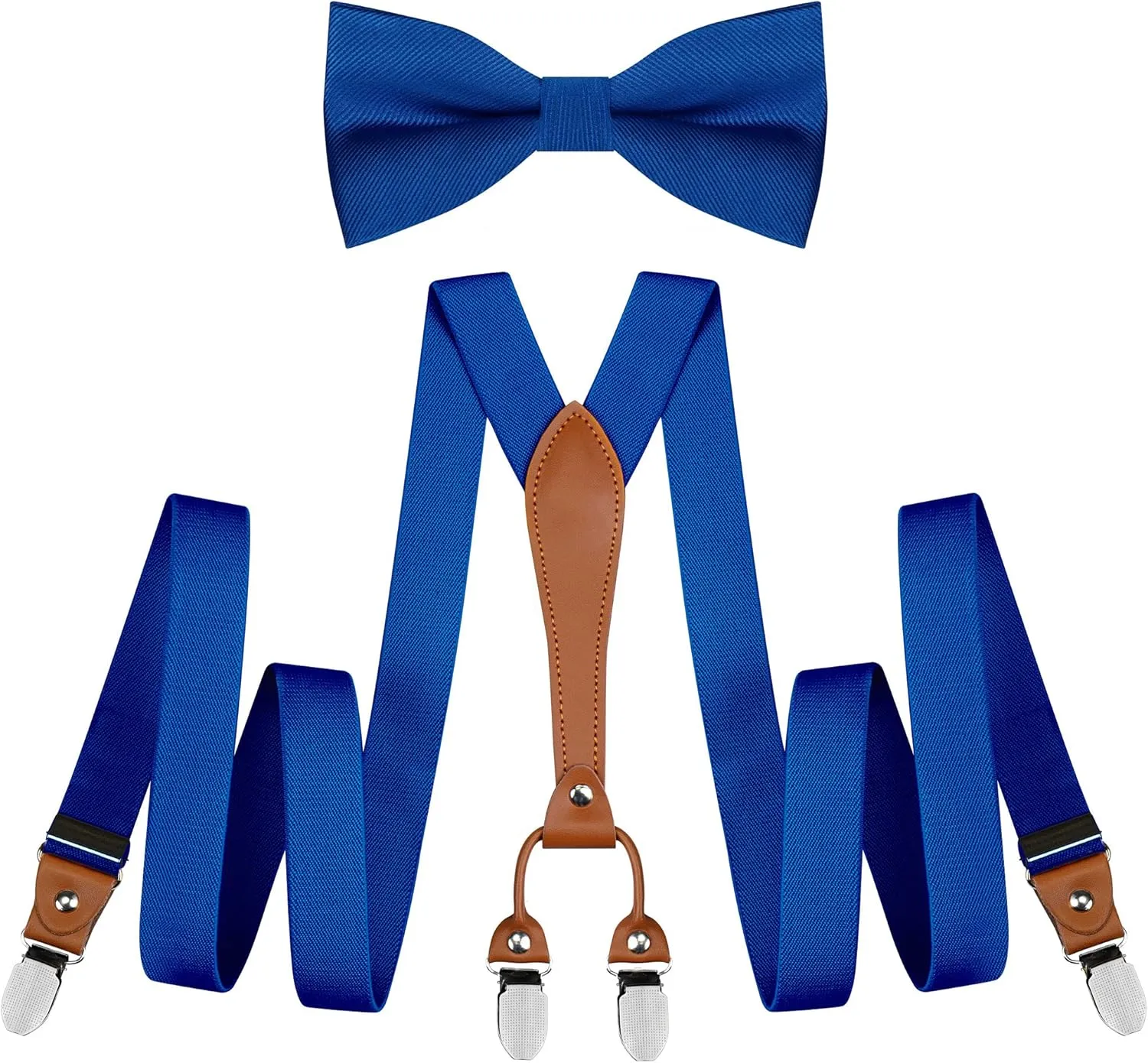 GUSLESON Suspenders & Bowtie Set Men's Elastic Band Suspenders   Bowtie for Wedding, Formal Events