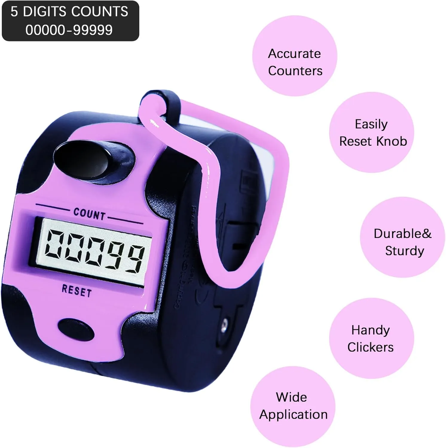 Handy Counter Click Manual Digital clicker Stitch Tally Counters Finger Mechanical Palm Handheld Pitch 5-Digit Electronic Display Click Counter Number Count for Row, People, Golf Lap